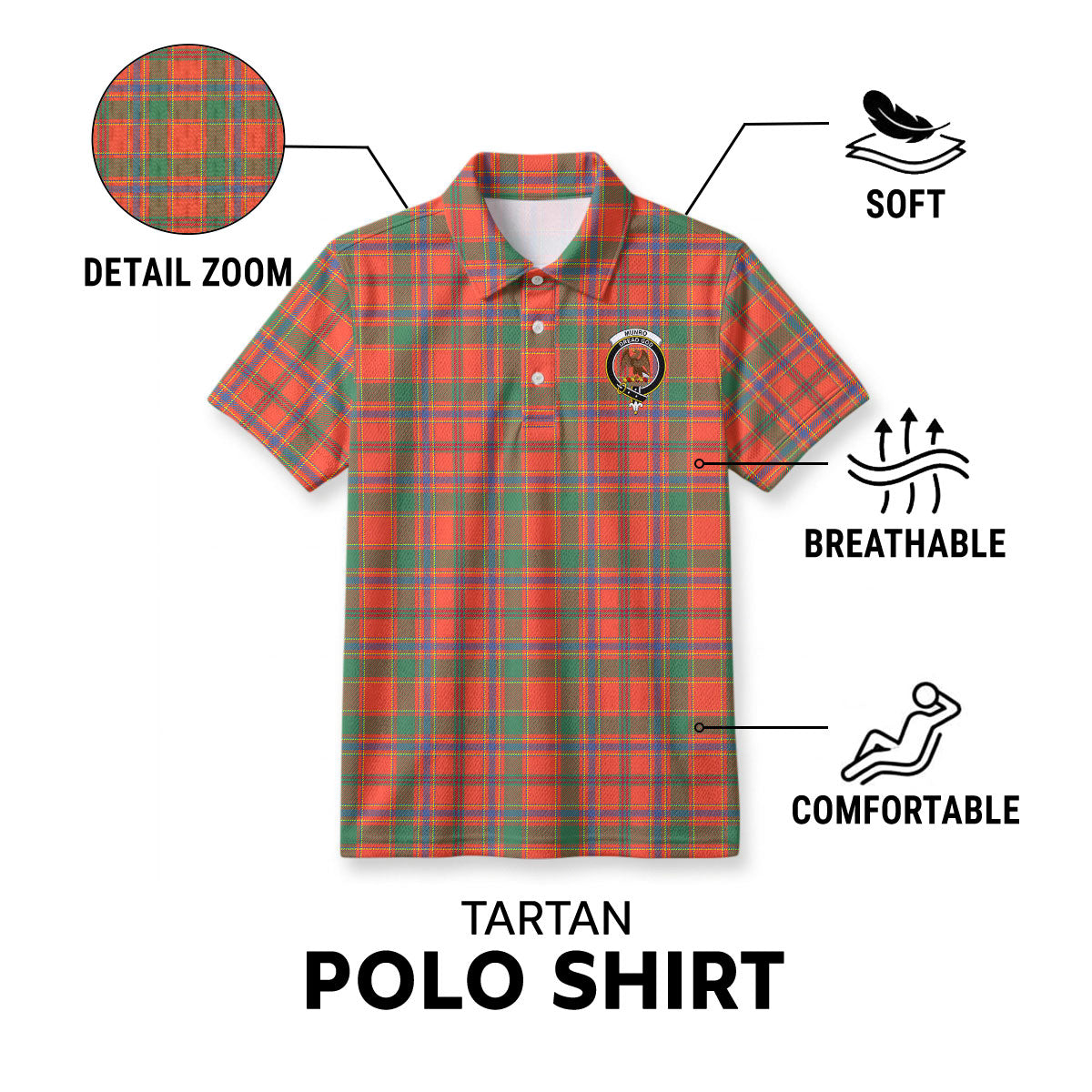 Munro Ancient Tartan Crest Birdseye Mesh Polo Shirt
