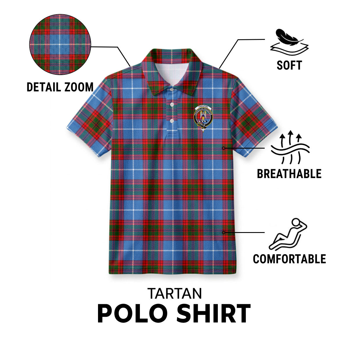 Preston Tartan Crest Birdseye Mesh Polo Shirt