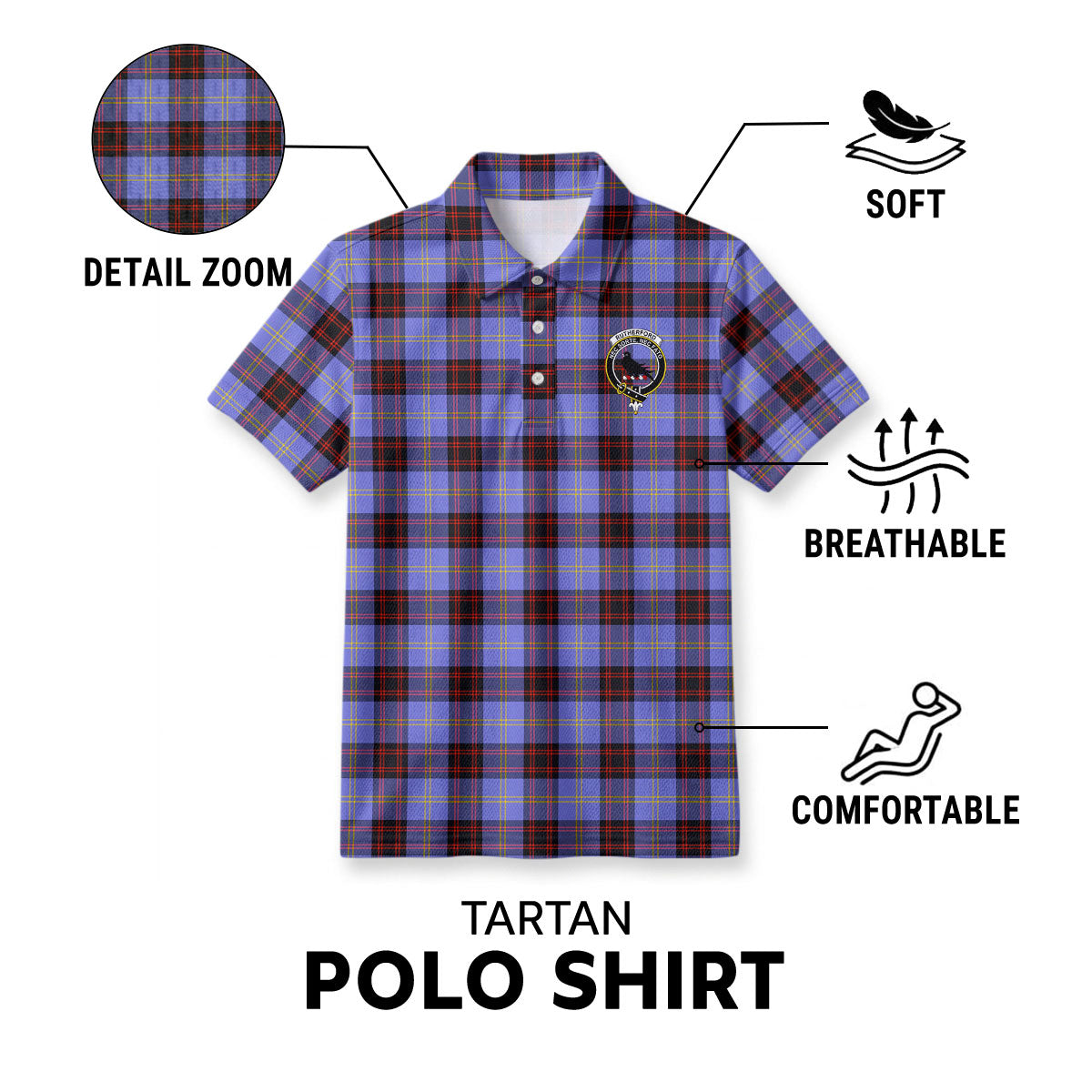 Rutherford Tartan Crest Birdseye Mesh Polo Shirt