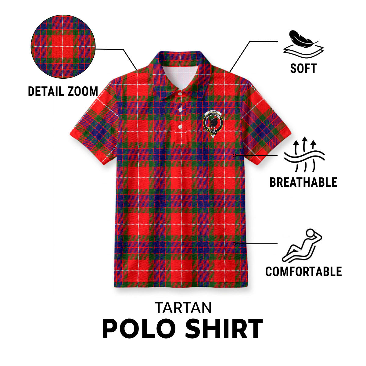 Tweedie Tartan Crest Birdseye Mesh Polo Shirt