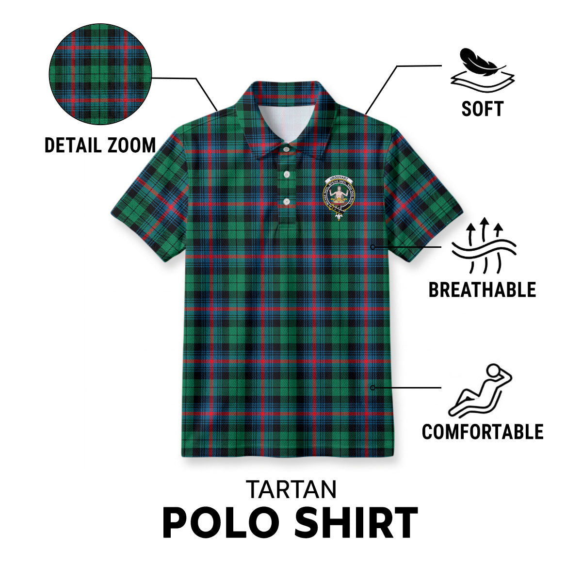 Urquhart Broad Red Ancient Tartan Crest Birdseye Mesh Polo Shirt