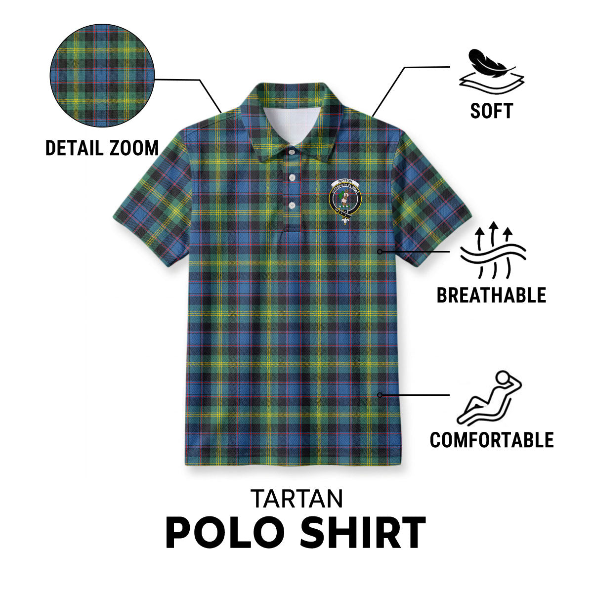 Watson Ancient Tartan Crest Birdseye Mesh Polo Shirt