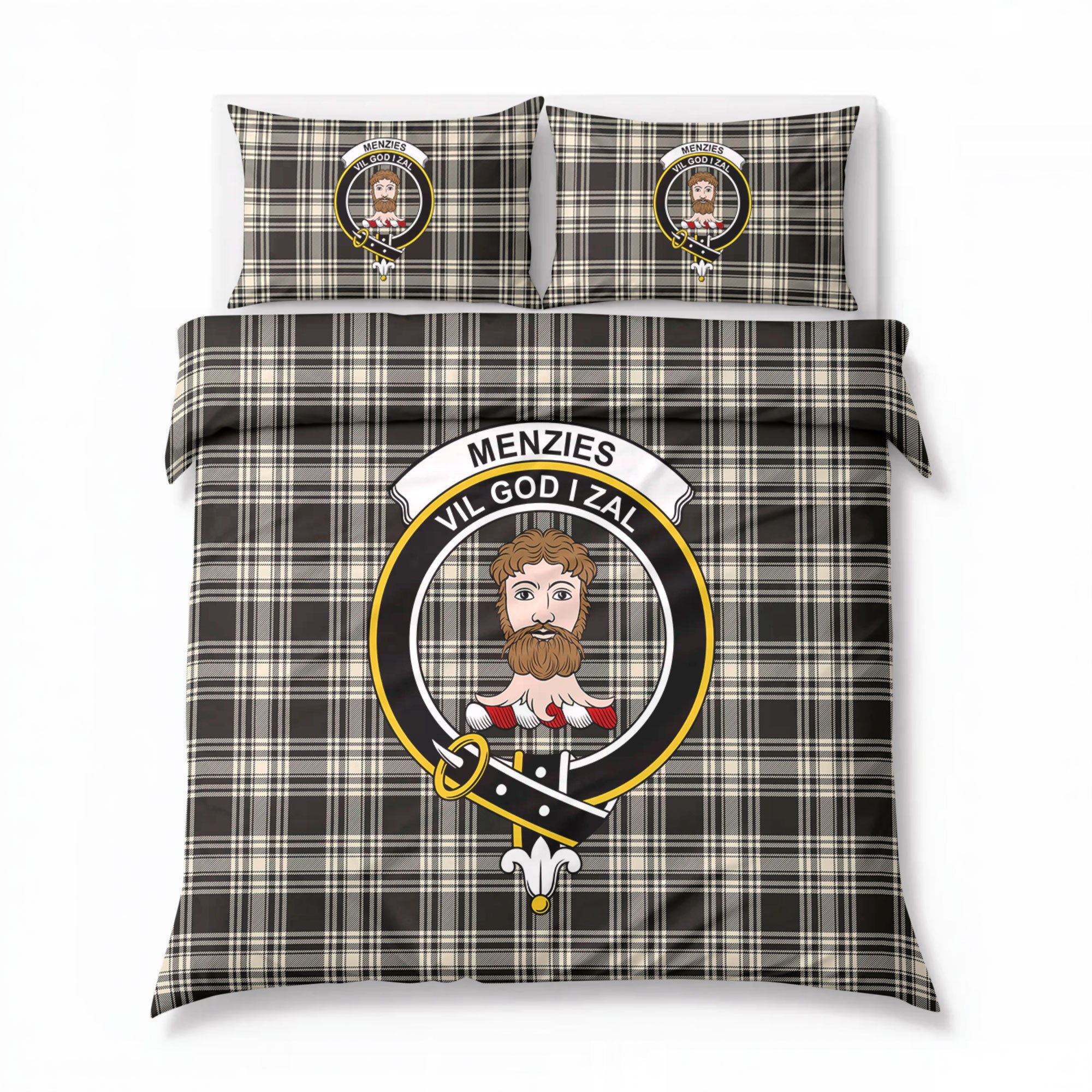 Menzies Black - White Ancient Tartan Crest Bedding Set
