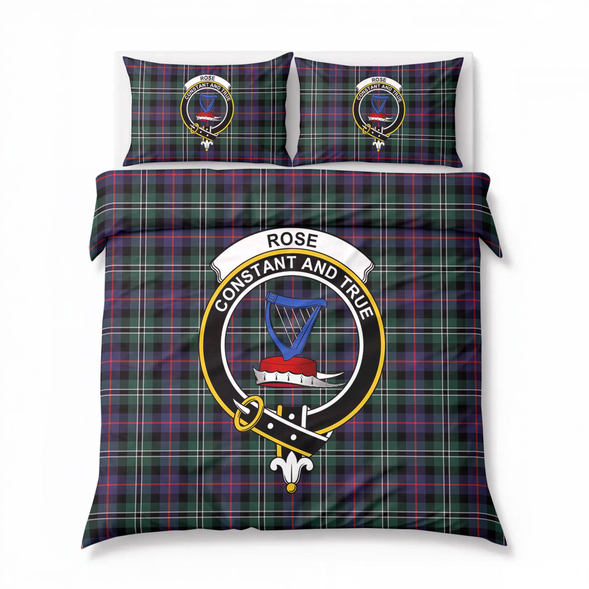 Rose Hunting Modern Tartan Crest Bedding Set