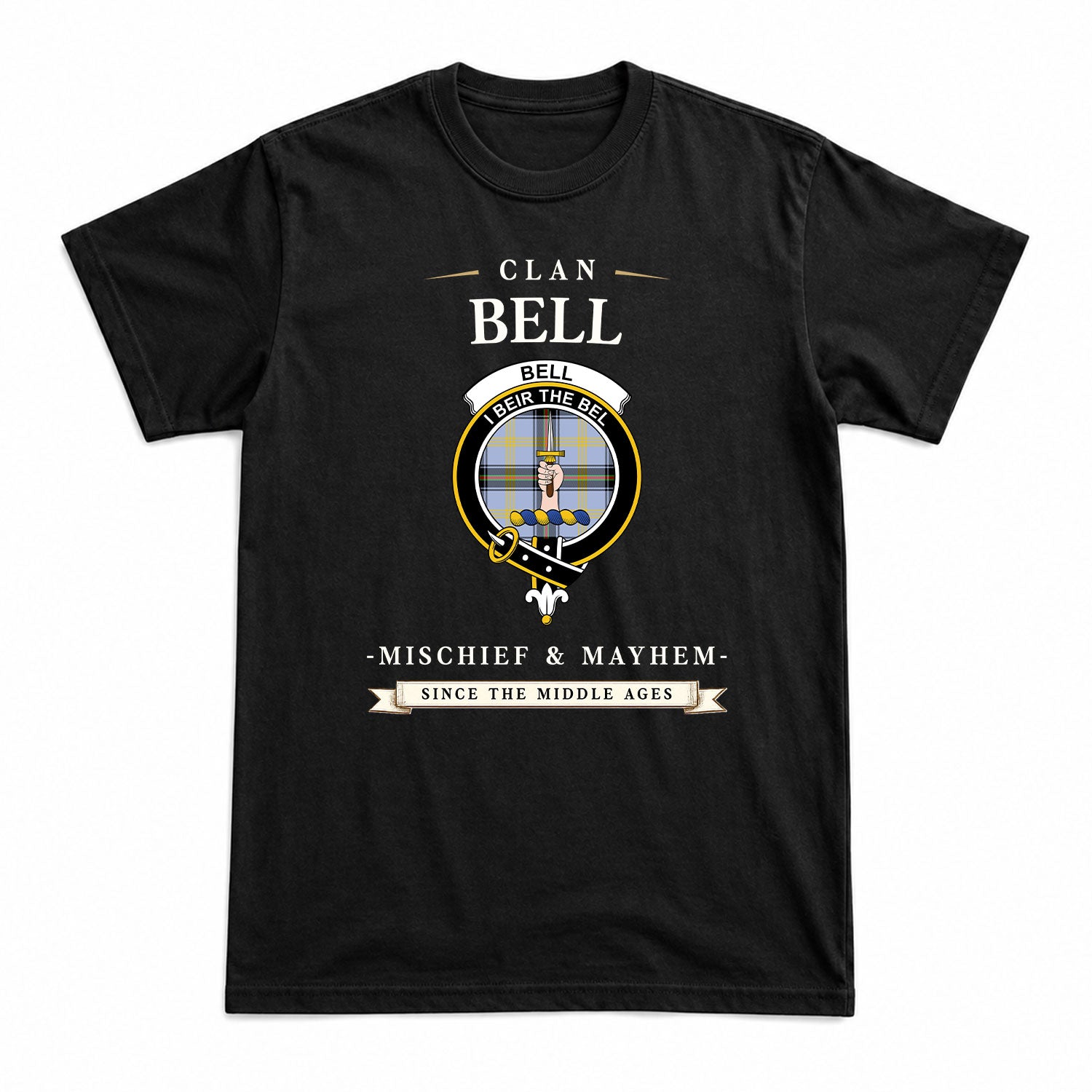 Bell of the Borders Tartan Crest Mischief and Mayhem T-shirt