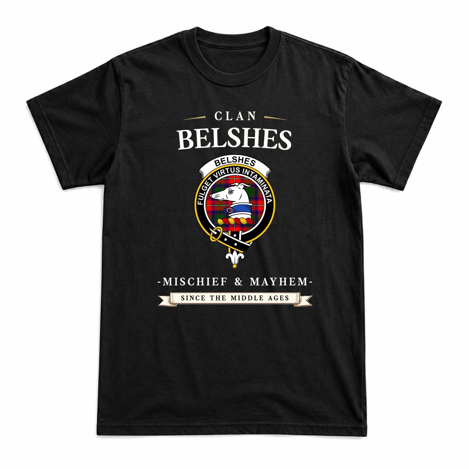 Belshes Tartan Crest Mischief and Mayhem T-shirt