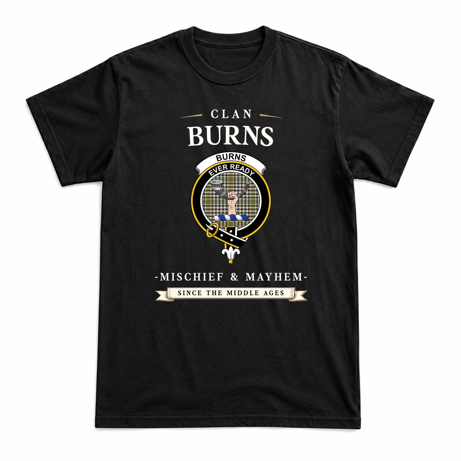 Burns Check Tartan Crest Mischief and Mayhem T-shirt
