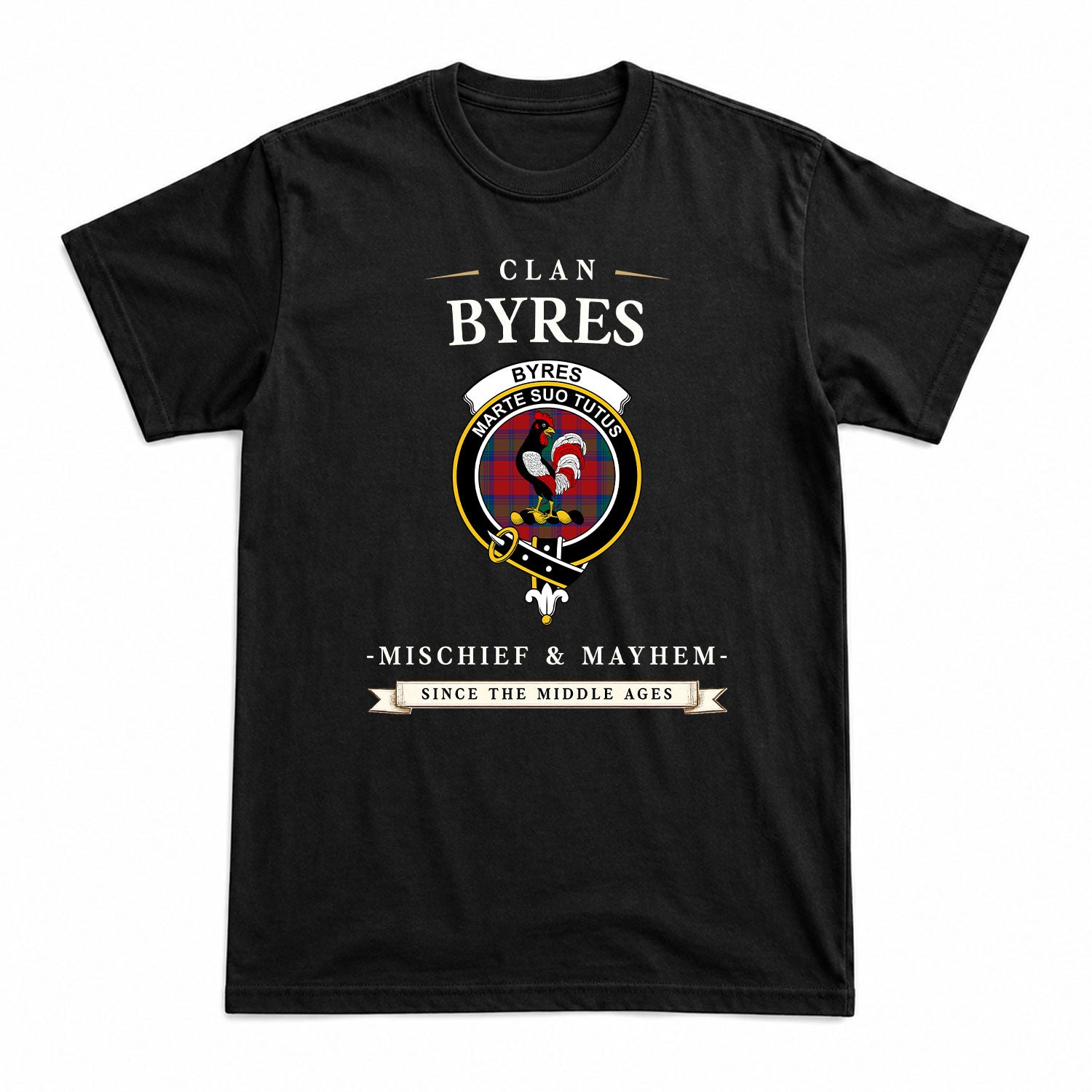 Byres Tartan Crest Mischief and Mayhem T-shirt