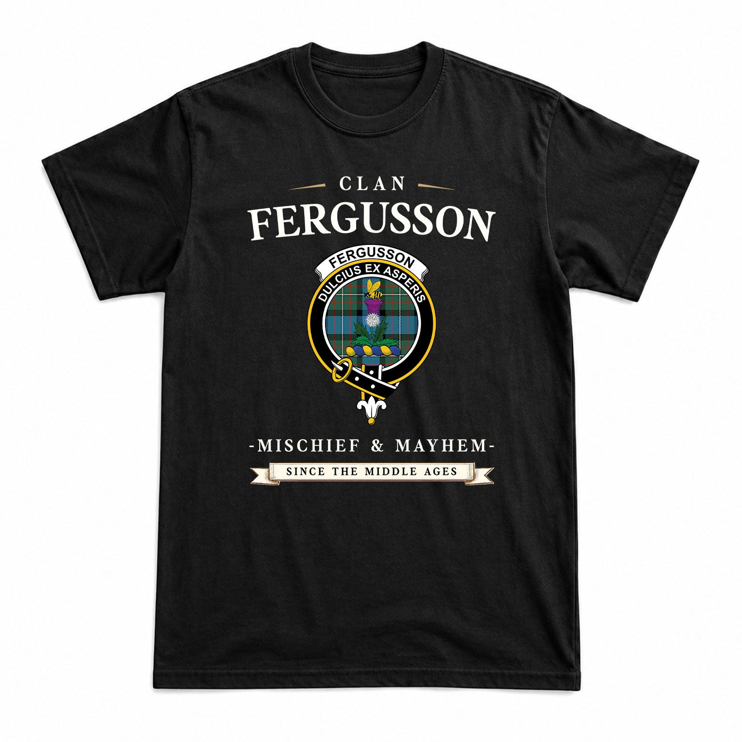 Fergusson Ancient Tartan Crest Mischief and Mayhem T-shirt