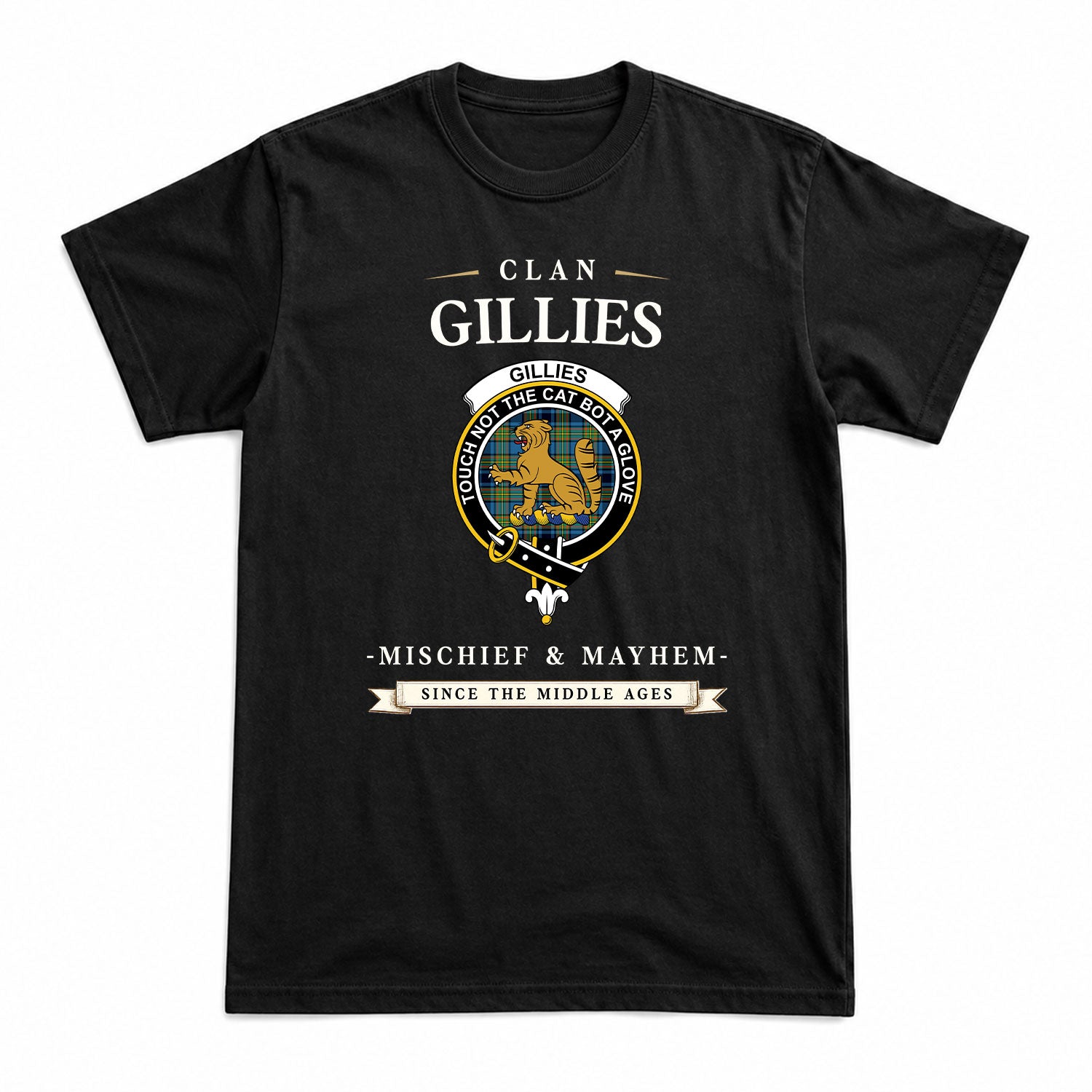 Gillies Ancient Tartan Crest Mischief and Mayhem T-shirt