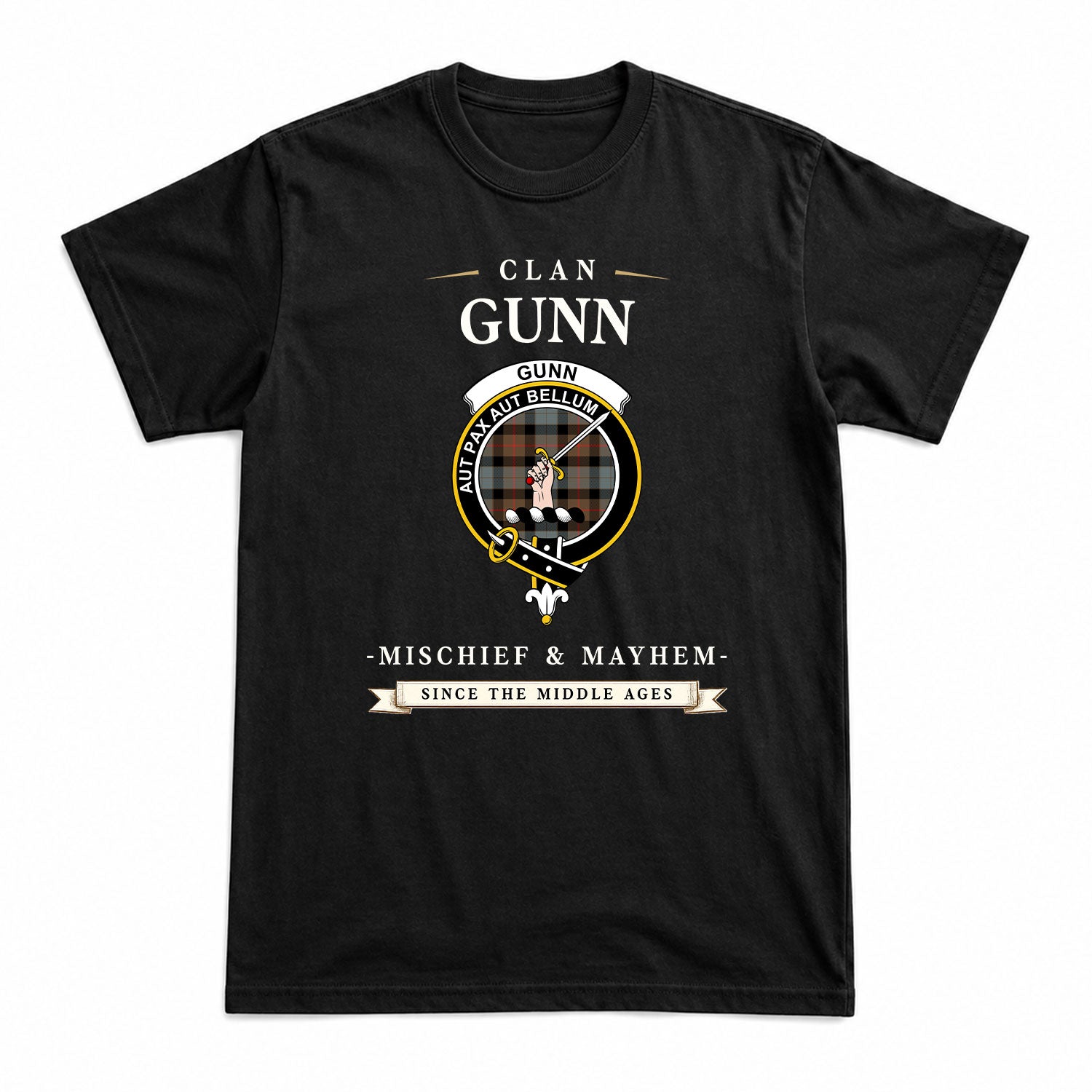 Gunn Weathered Tartan Crest Mischief and Mayhem T-shirt
