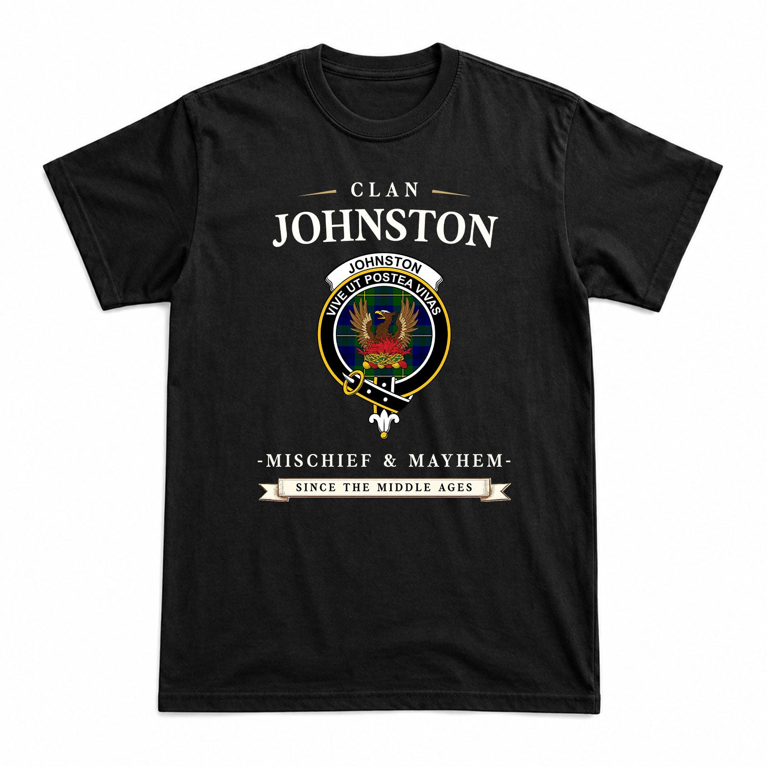 Johnston of Caskieben Tartan Crest Mischief and Mayhem T-shirt