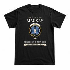 MacKay Blue Tartan Crest Mischief and Mayhem T-shirt