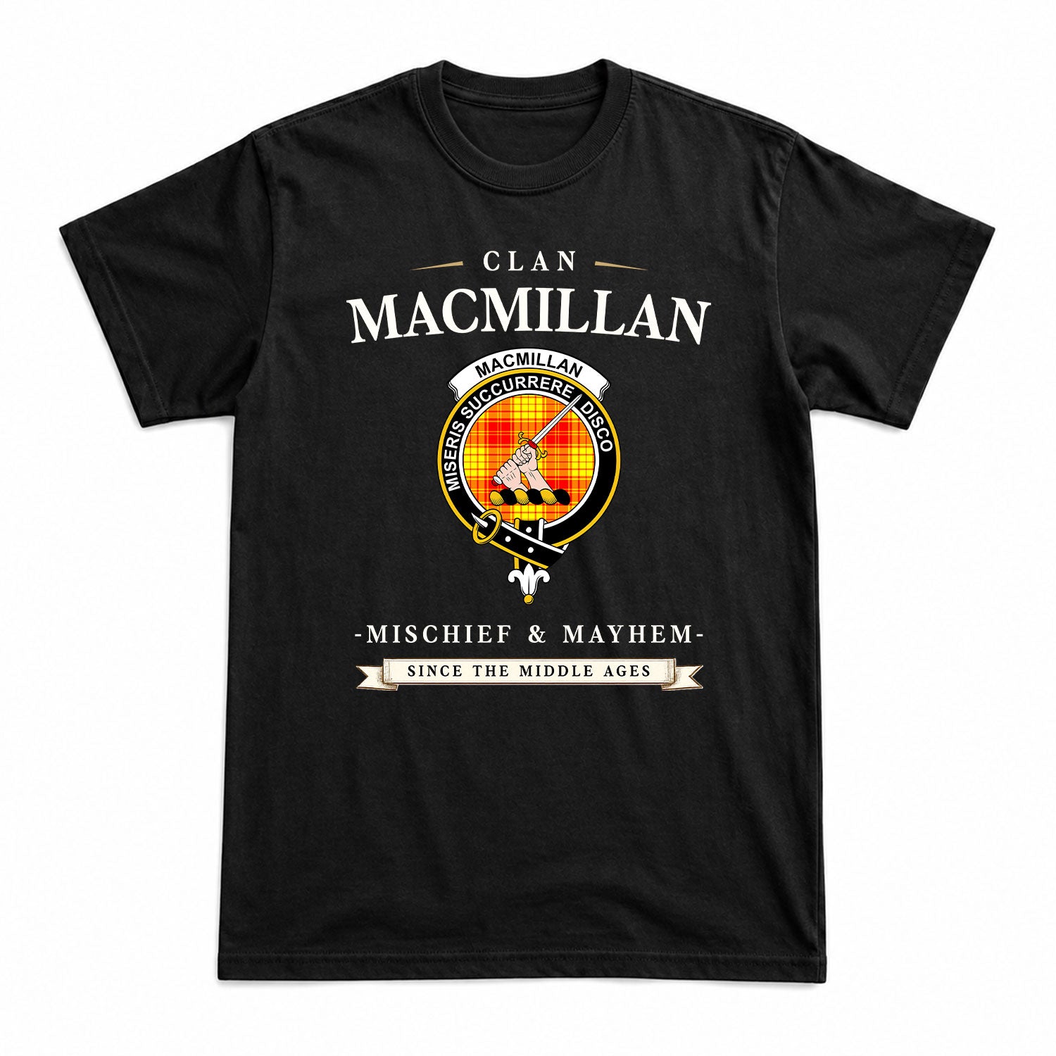 MacMillan Clan Tartan Crest Mischief and Mayhem T-shirt