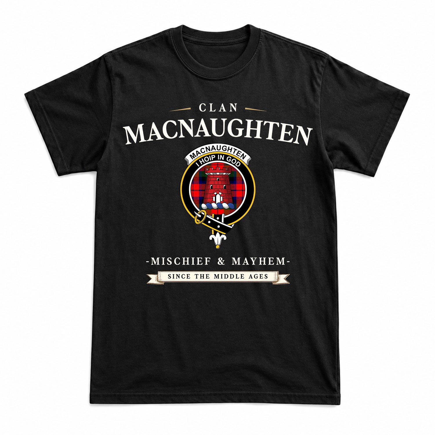 MacNaughten Tartan Crest Mischief and Mayhem T-shirt