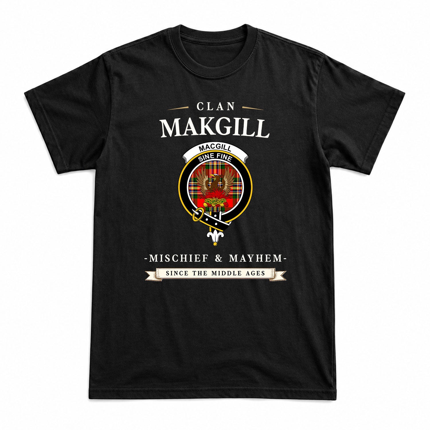 Makgill Tartan Crest Mischief and Mayhem T-shirt