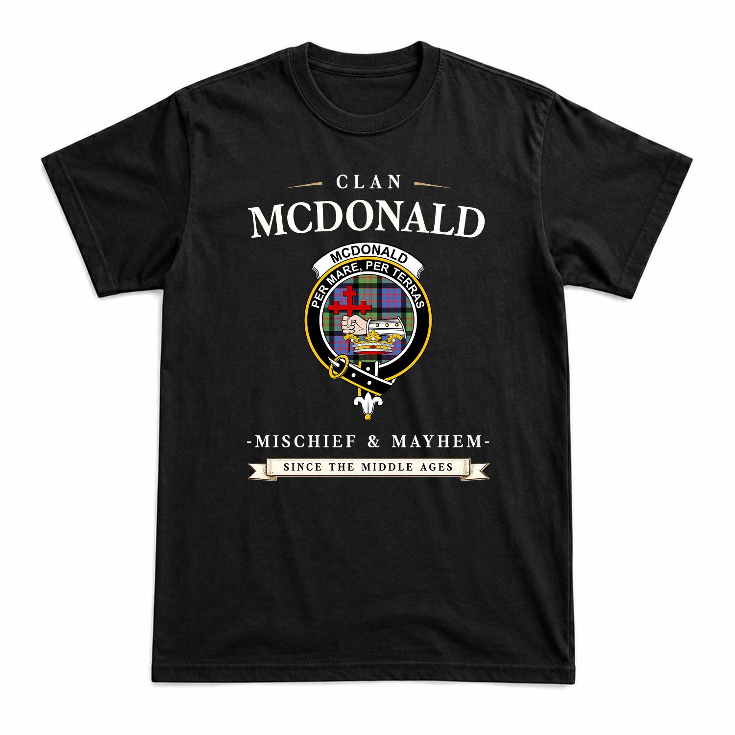 McDonald Ancient Tartan Crest Mischief and Mayhem T-shirt