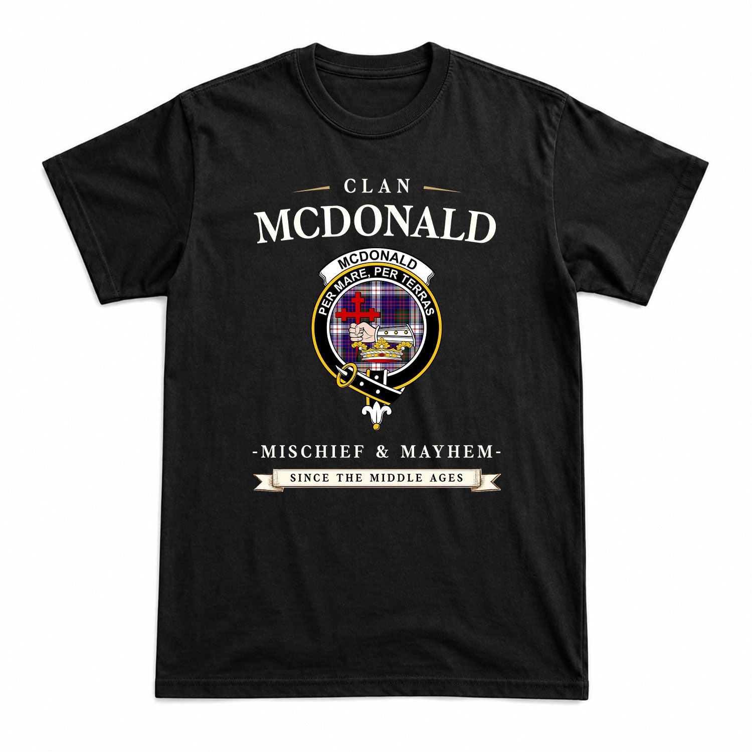 McDonald Dress Modern Tartan Crest Mischief and Mayhem T-shirt