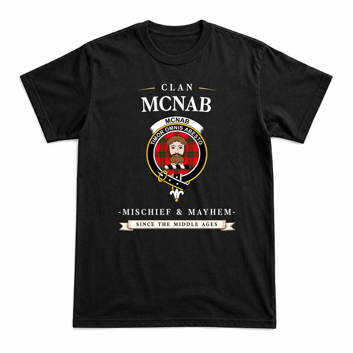 McNab Modern Tartan Crest Mischief and Mayhem T-shirt