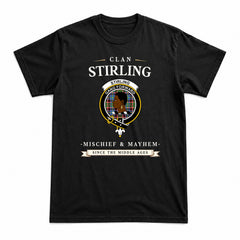 Stirling (of Keir) Tartan Crest Mischief and Mayhem T-shirt