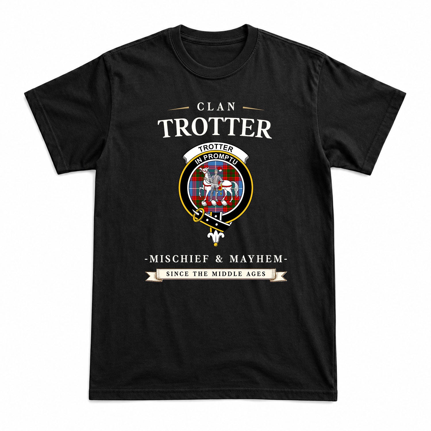Trotter Tartan Crest Mischief and Mayhem T-shirt