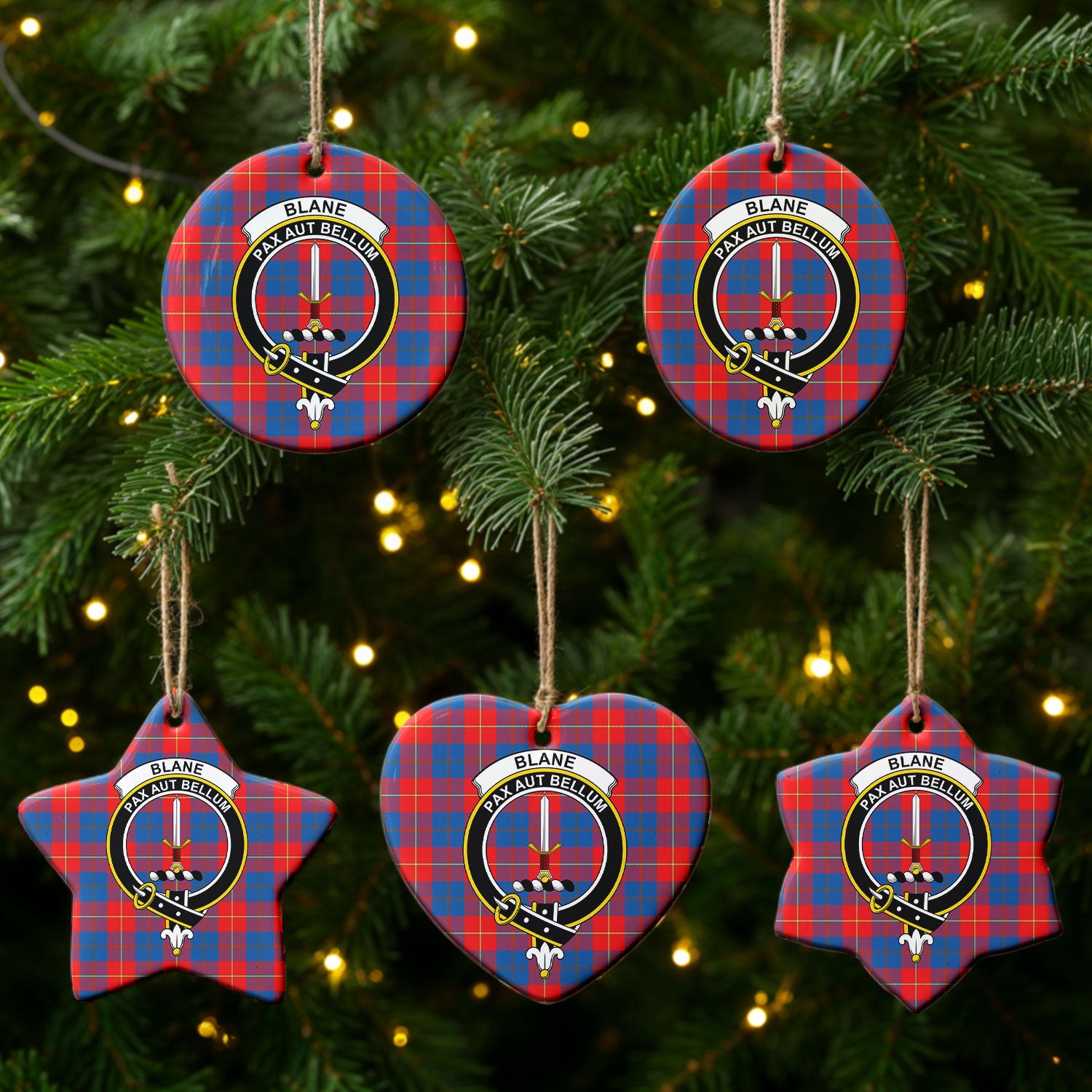 Blane Tartan Crest Christmas Ceramic Ornament