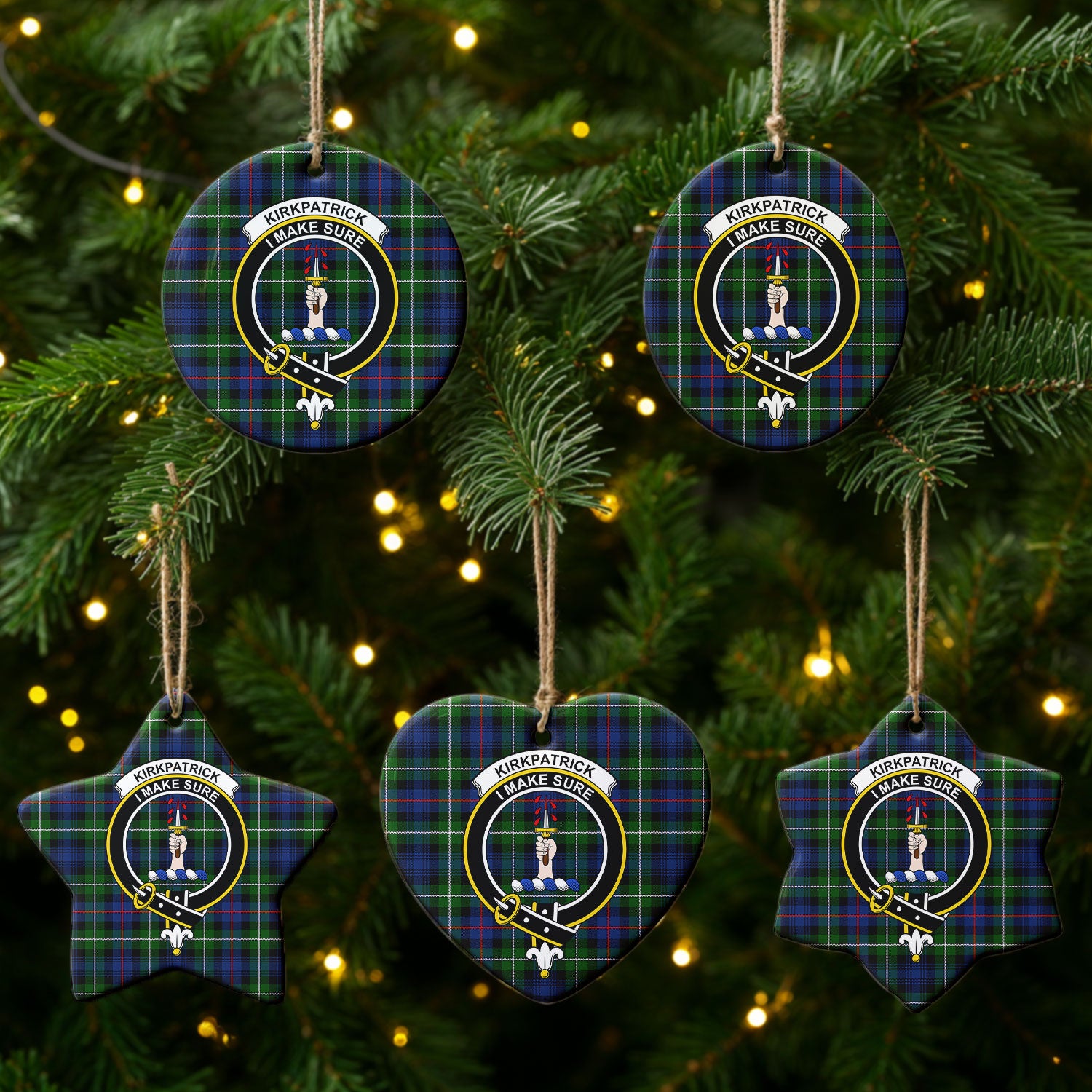 Kirkpatrick Tartan Crest Christmas Ceramic Ornament