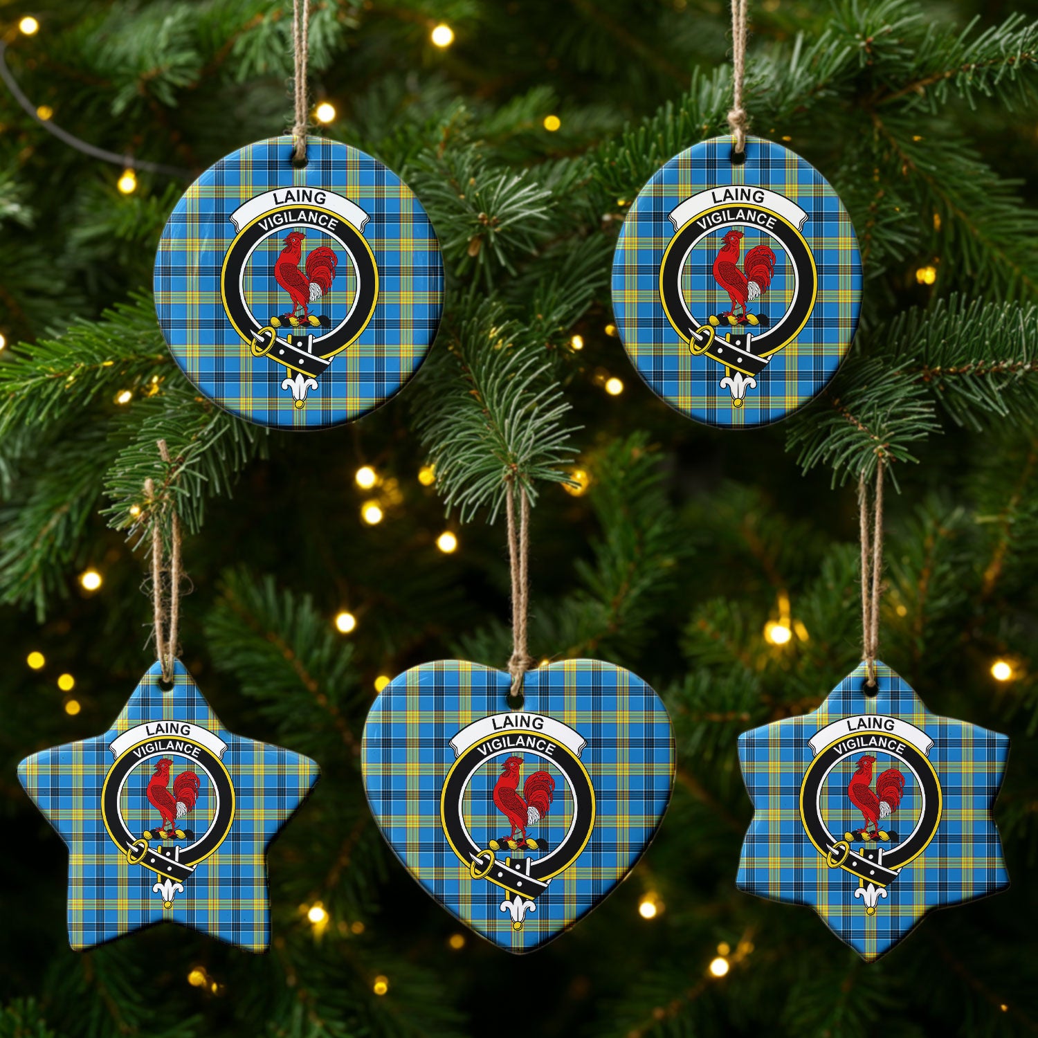 Laing Tartan Crest Christmas Ceramic Ornament