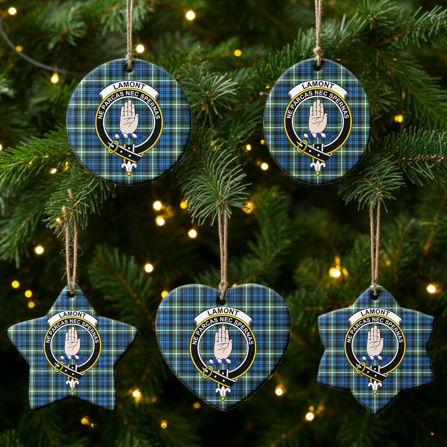 Lamont Ancient Tartan Crest Christmas Ceramic Ornament