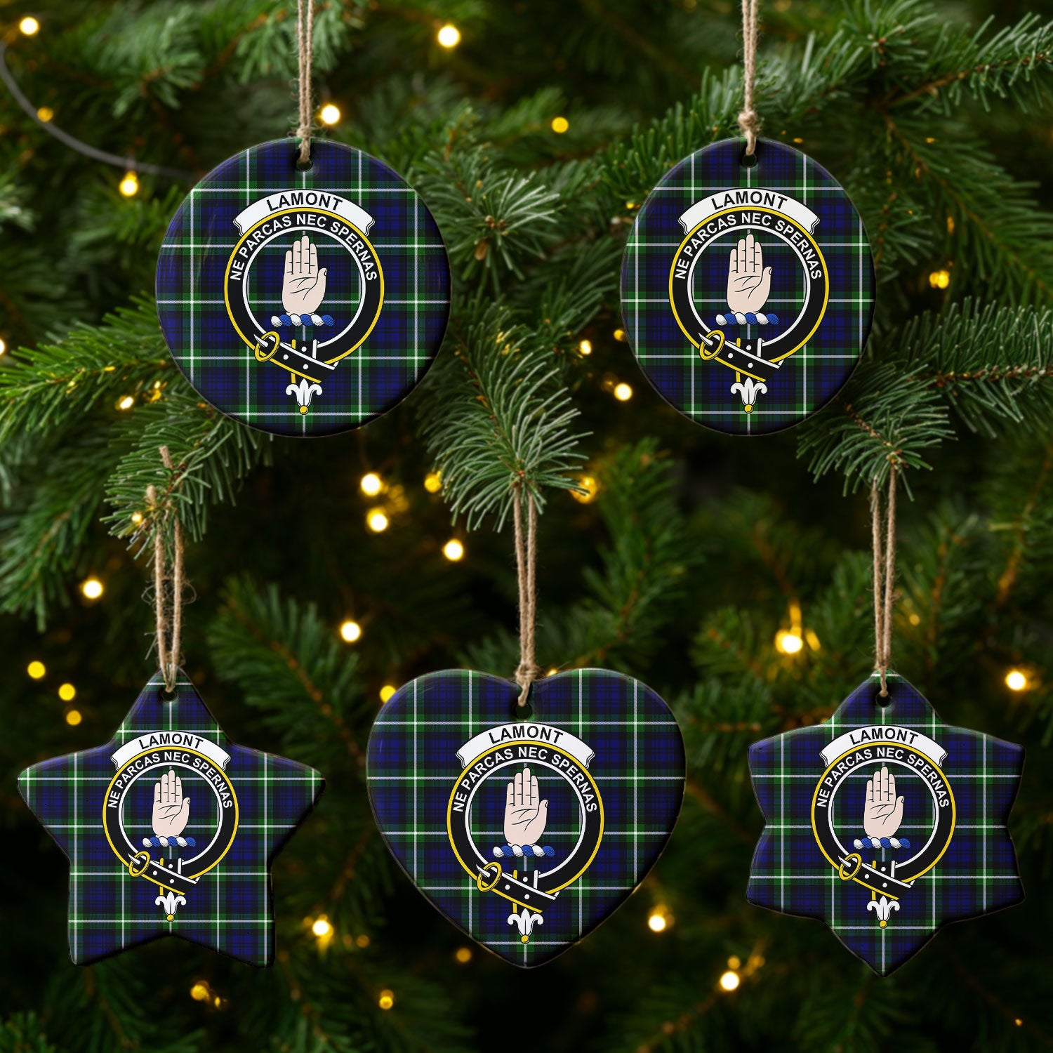 Lamont Modern Tartan Crest Christmas Ceramic Ornament