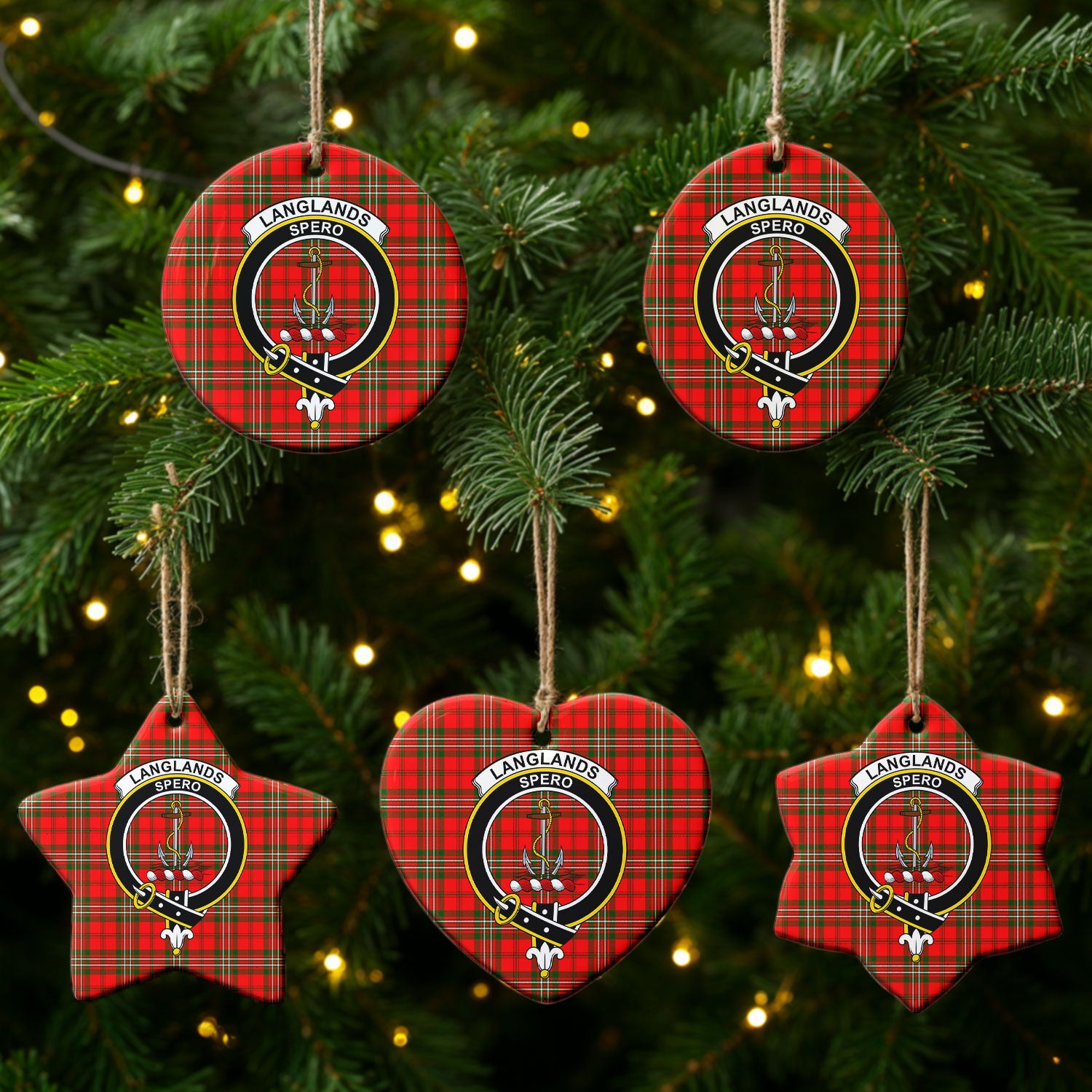 Langlands Tartan Crest Christmas Ceramic Ornament