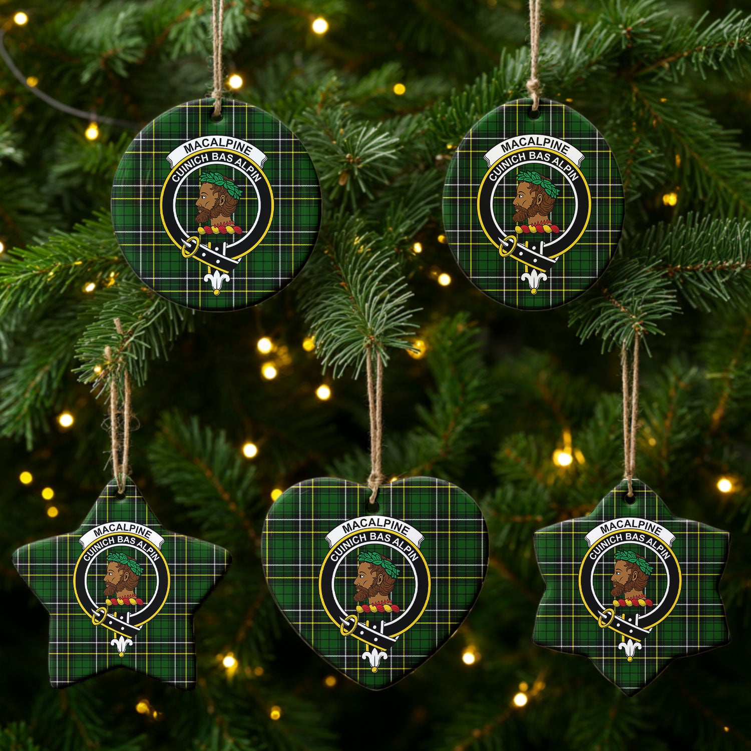 MacAlpine Modern Tartan Crest Christmas Ceramic Ornament