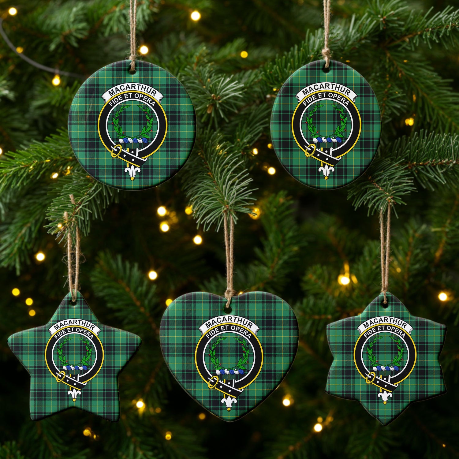 MacArthur Ancient Tartan Crest Christmas Ceramic Ornament