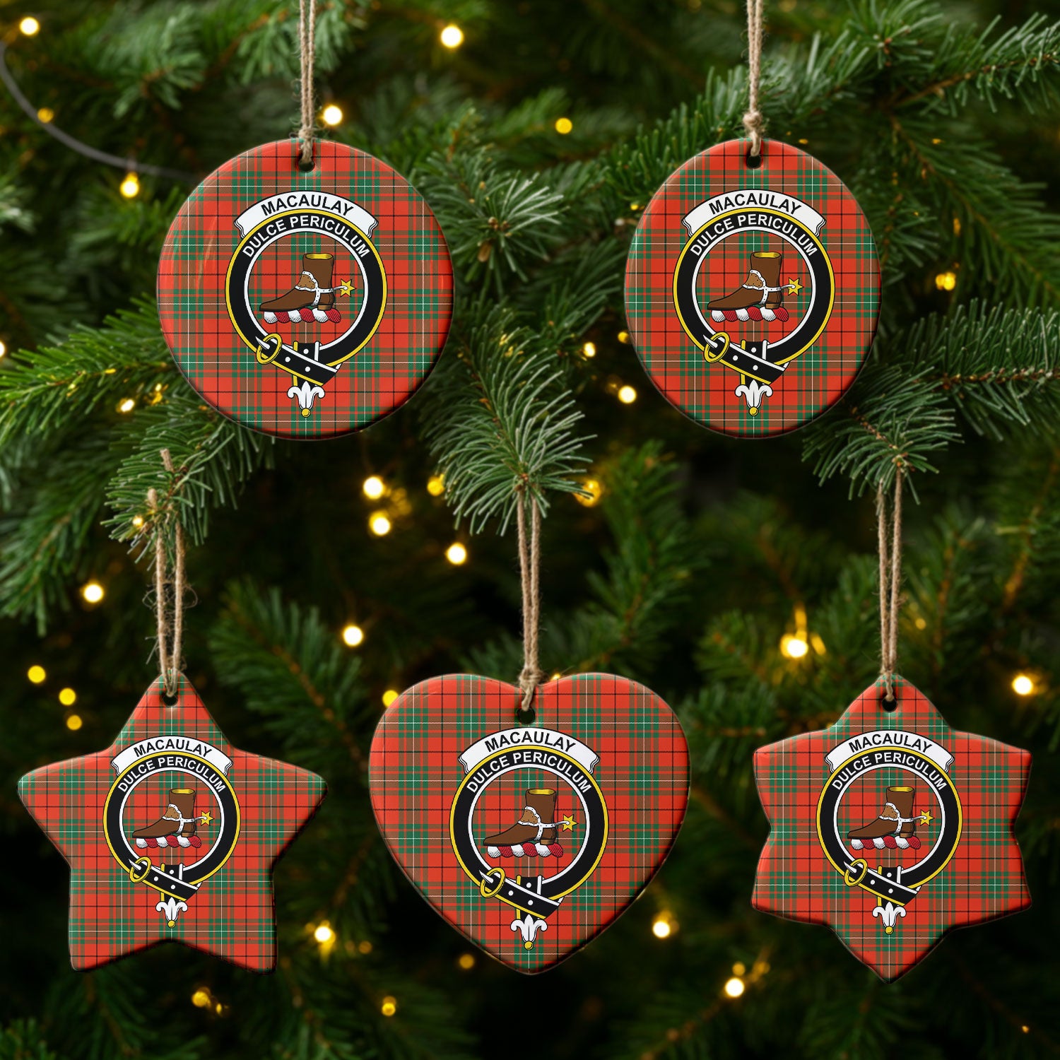 MacAulay Ancient Tartan Crest Christmas Ceramic Ornament