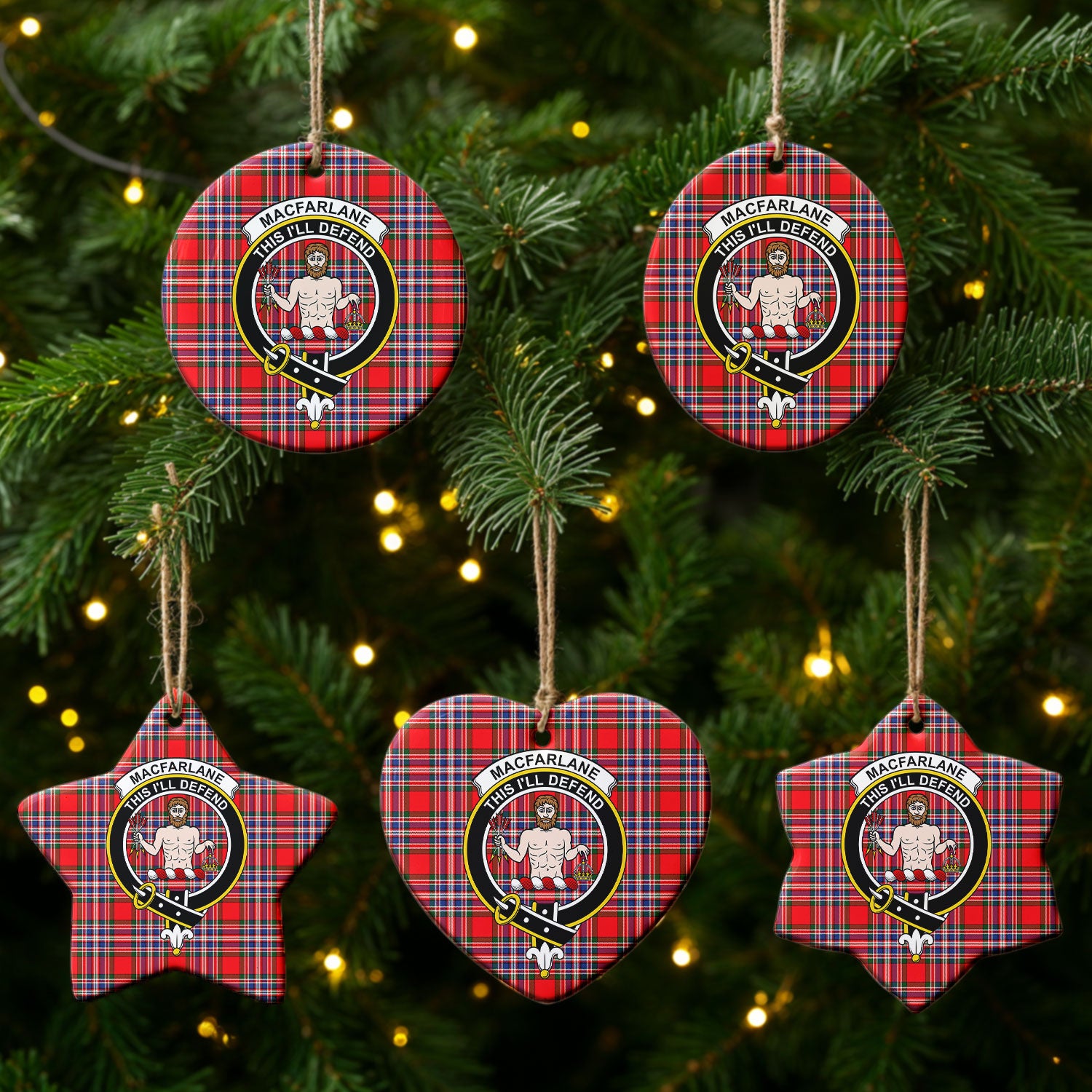 MacFarlane Modern Tartan Crest Christmas Ceramic Ornament