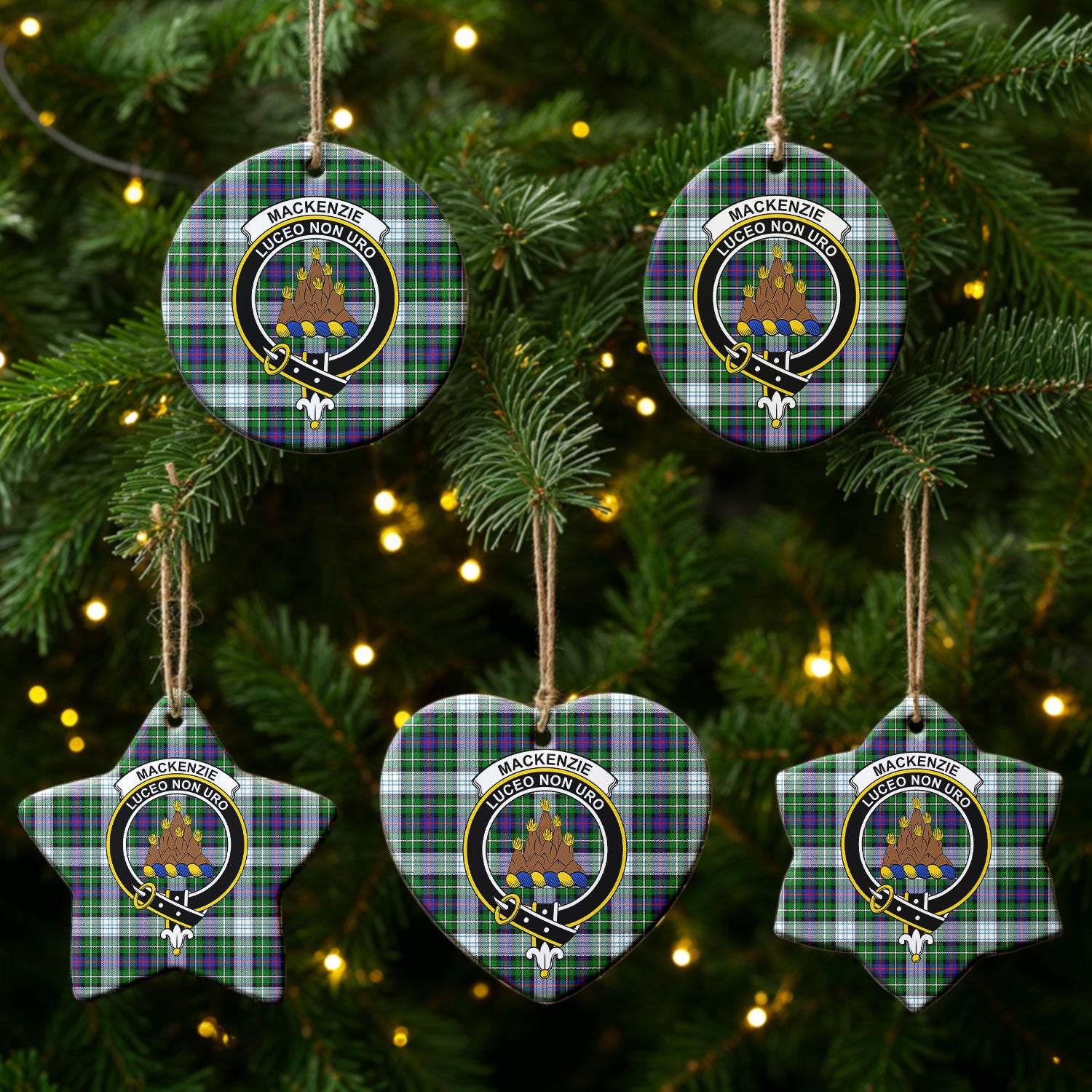 MacKenzie Dress Modern Tartan Crest Christmas Ceramic Ornament