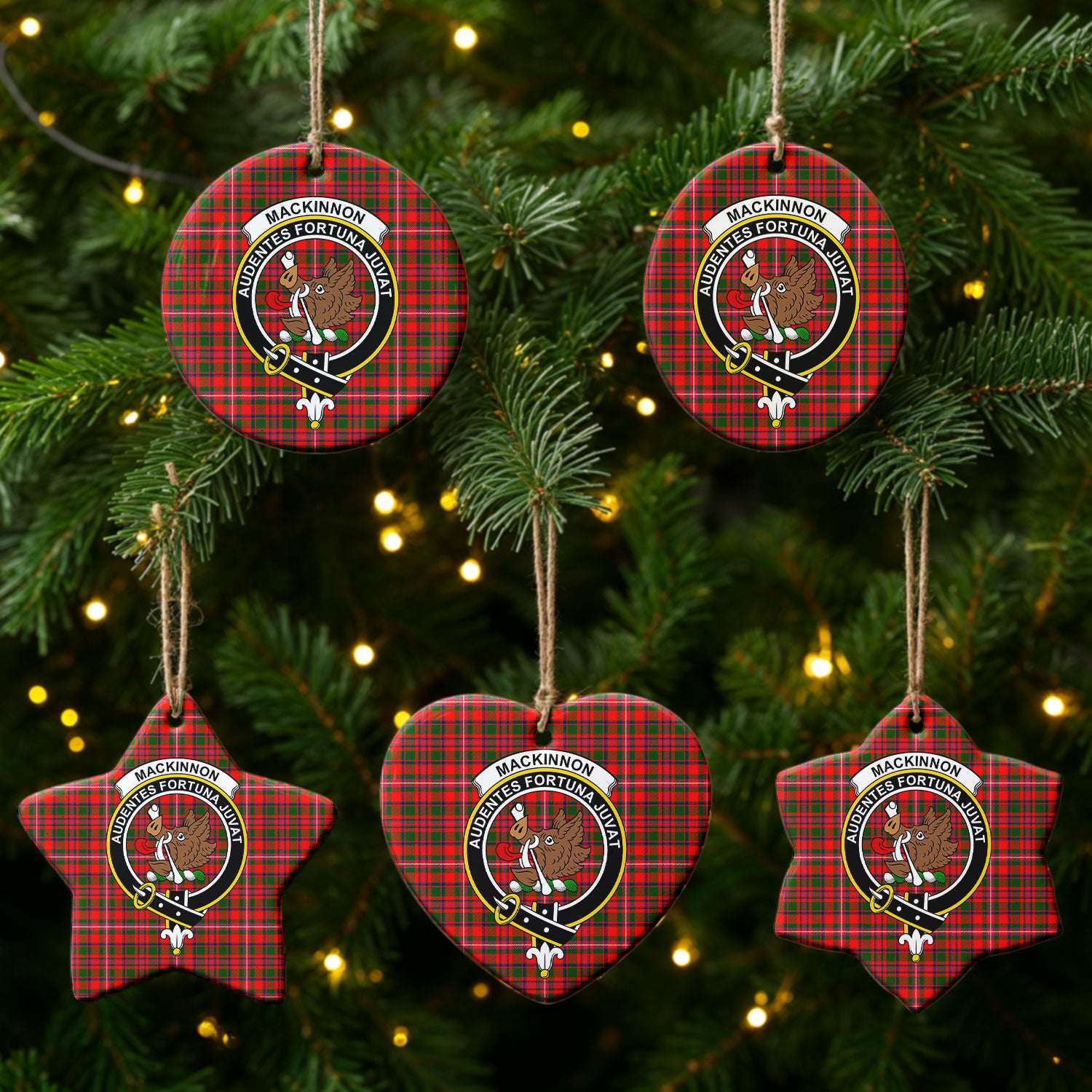 MacKinnon Modern Tartan Crest Christmas Ceramic Ornament