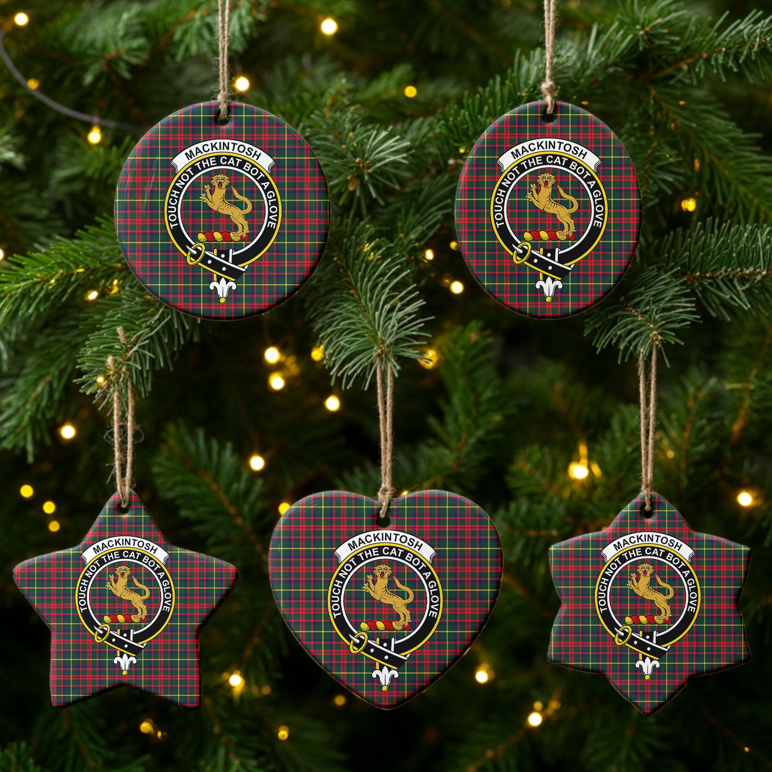 MacKintosh Hunting Modern Tartan Crest Christmas Ceramic Ornament