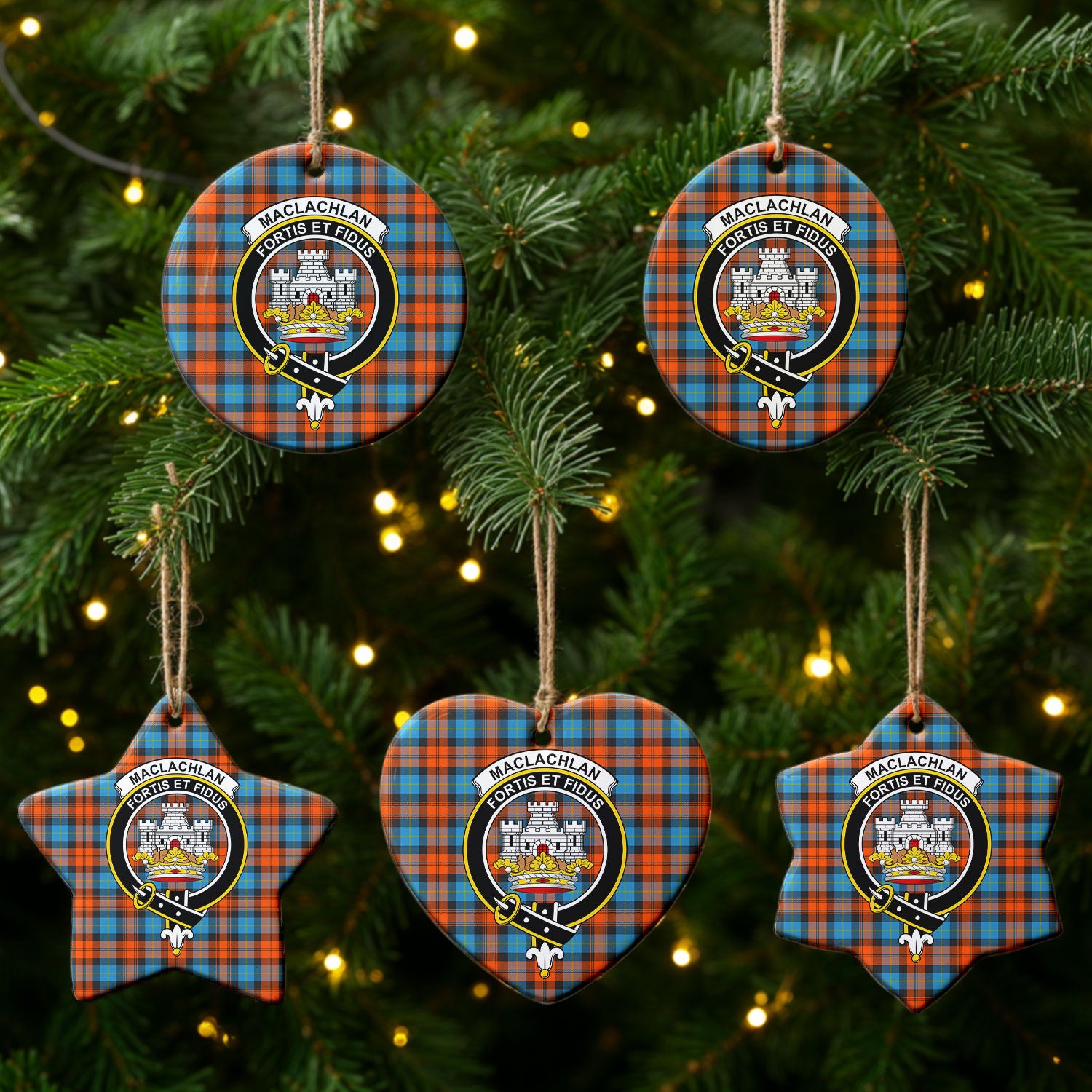 MacLachlan Ancient Tartan Crest Christmas Ceramic Ornament