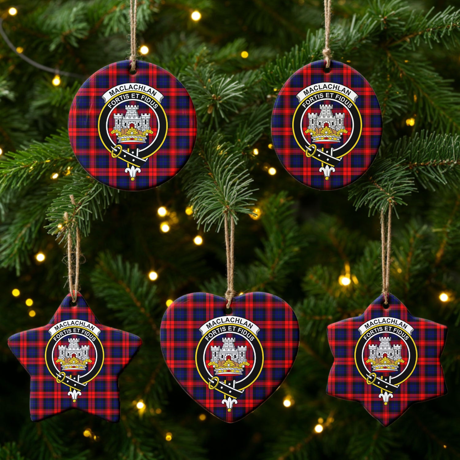 MacLachlan Modern Tartan Crest Christmas Ceramic Ornament
