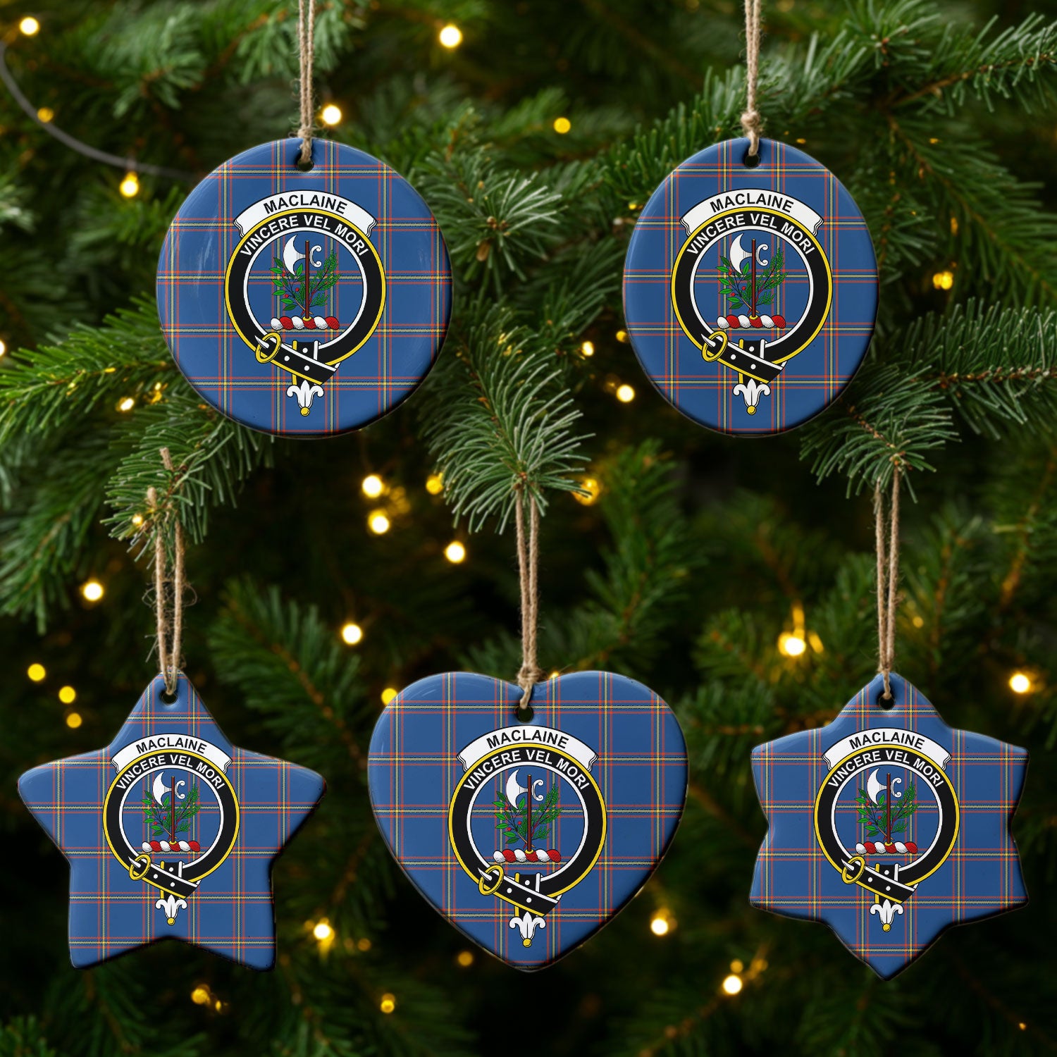 MacLaine of Loch Buie Hunting Ancient Tartan Crest Christmas Ceramic Ornament
