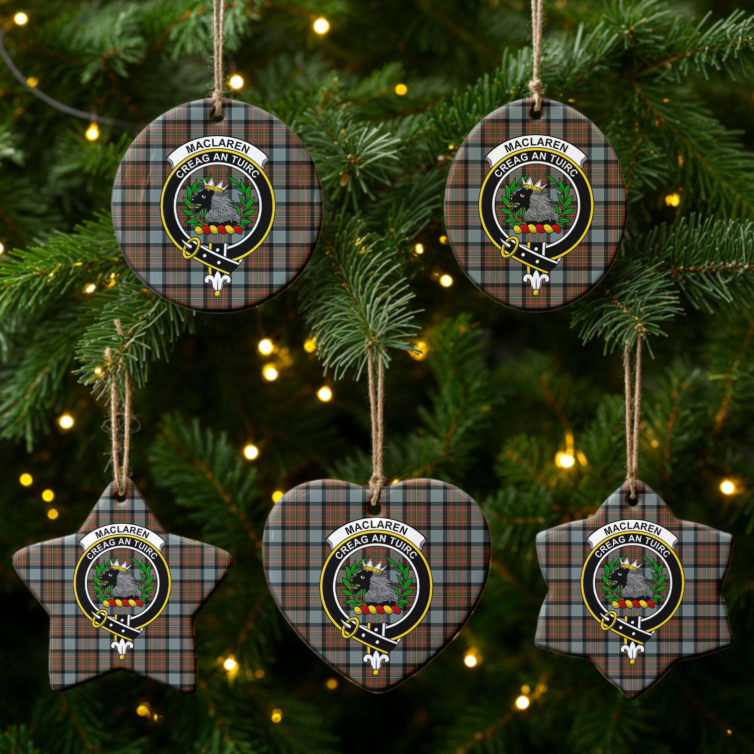 MacLaren Weathered Tartan Crest Christmas Ceramic Ornament