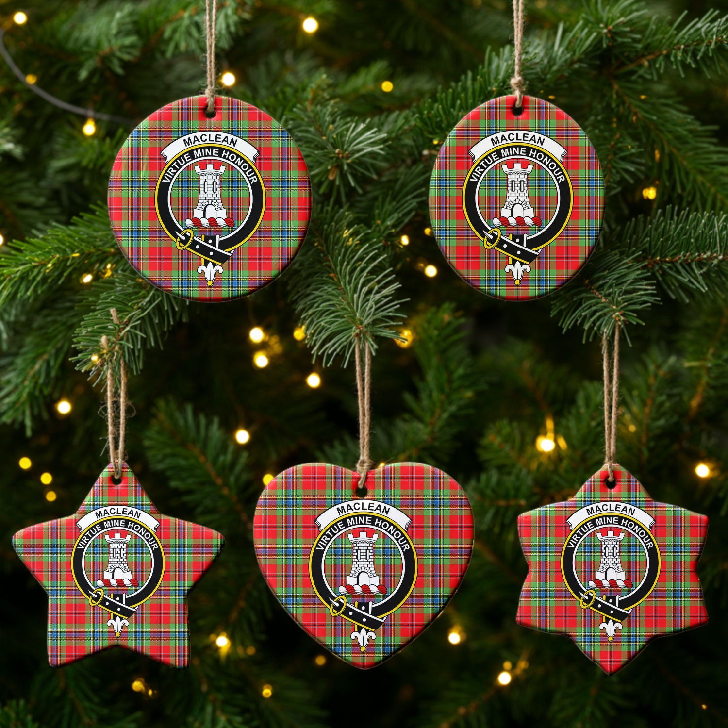 MacLean of Duart Modern Tartan Crest Christmas Ceramic Ornament