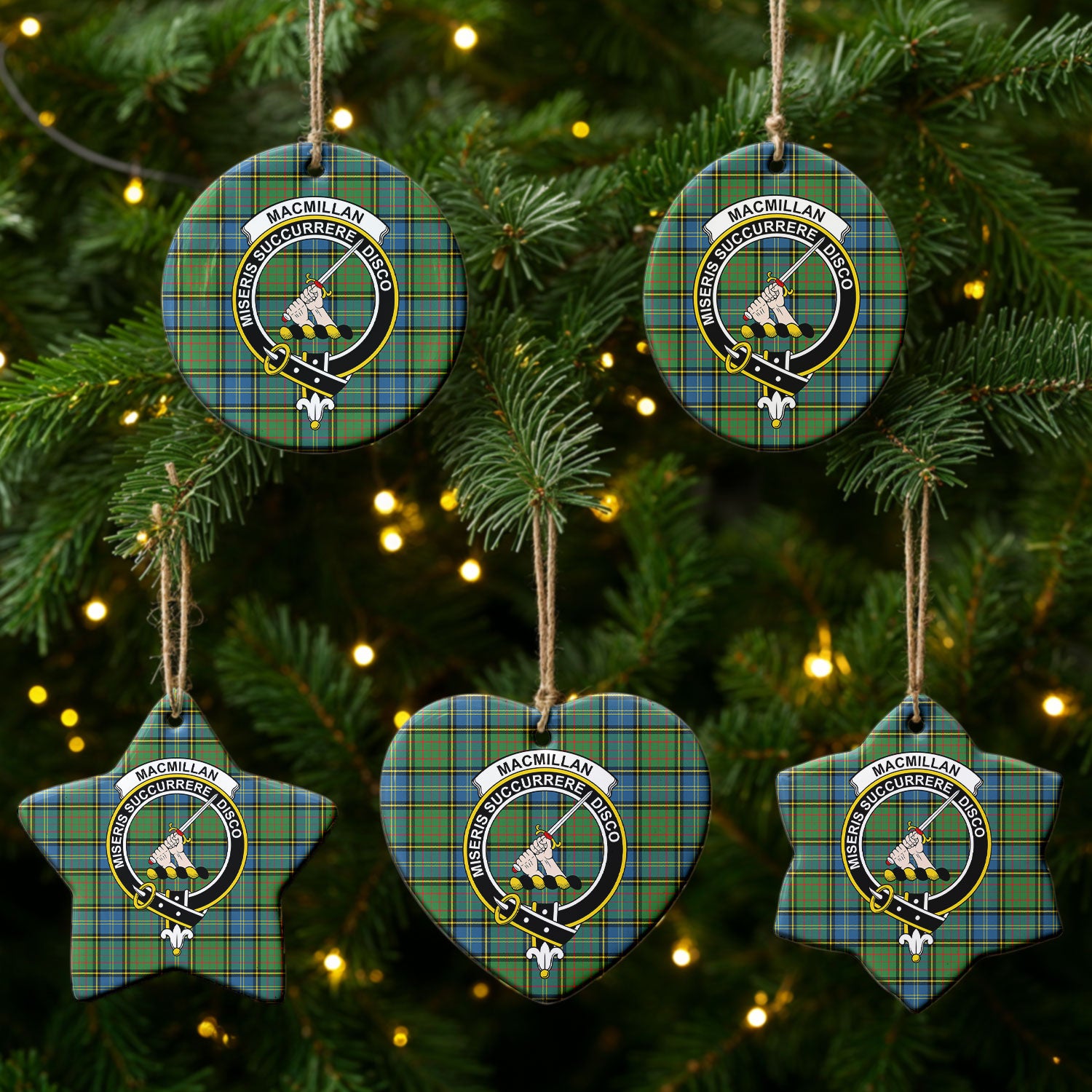 MacMillan Hunting Ancient Tartan Crest Christmas Ceramic Ornament