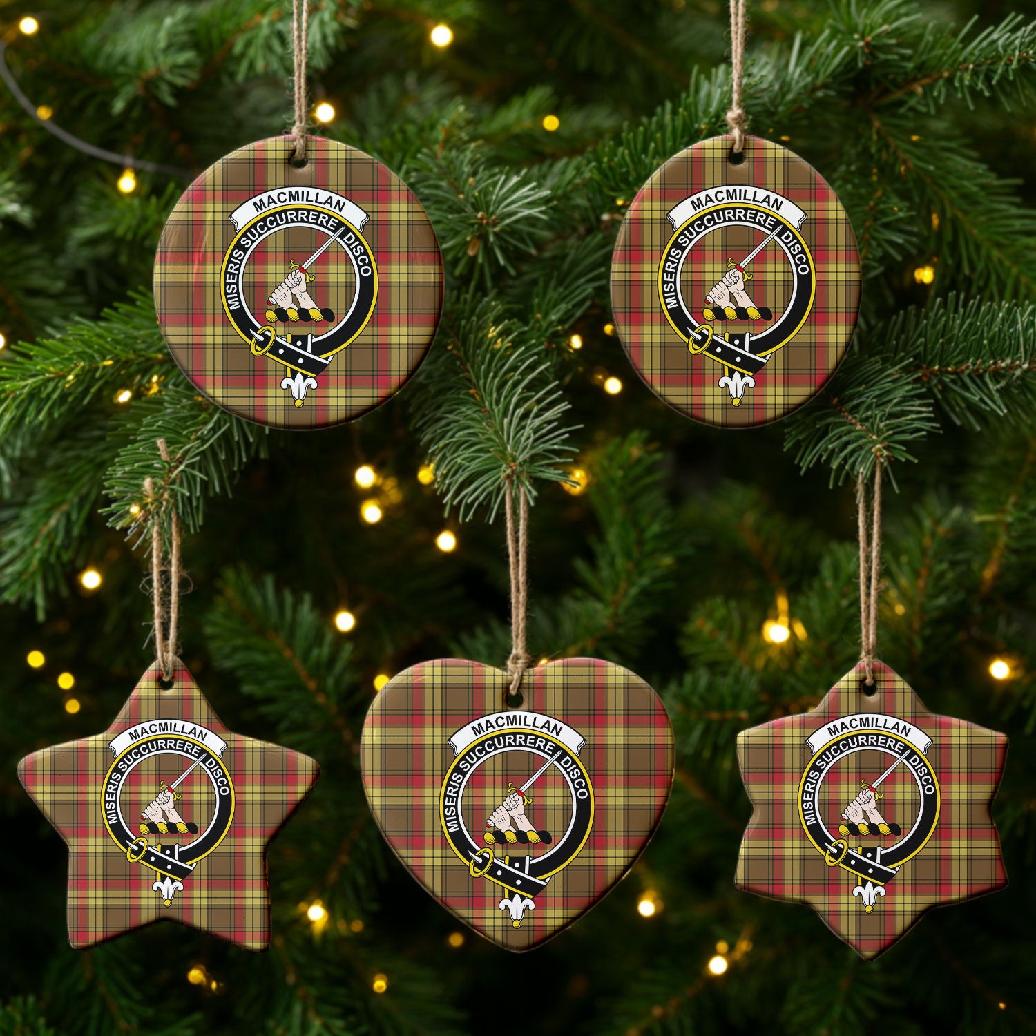 MacMillan Old Weathered Tartan Crest Christmas Ceramic Ornament