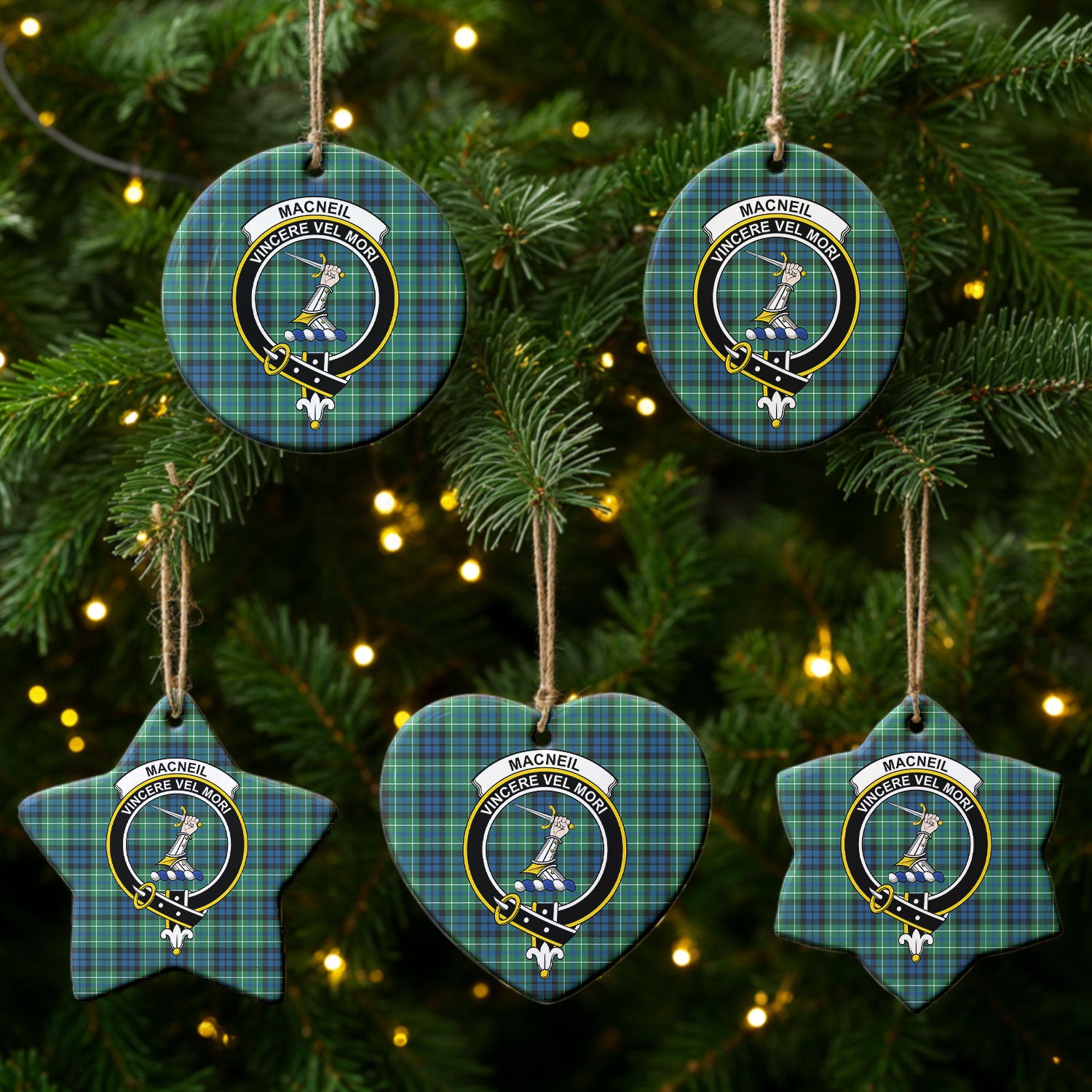 MacNeil of Colonsay Ancient Tartan Crest Christmas Ceramic Ornament