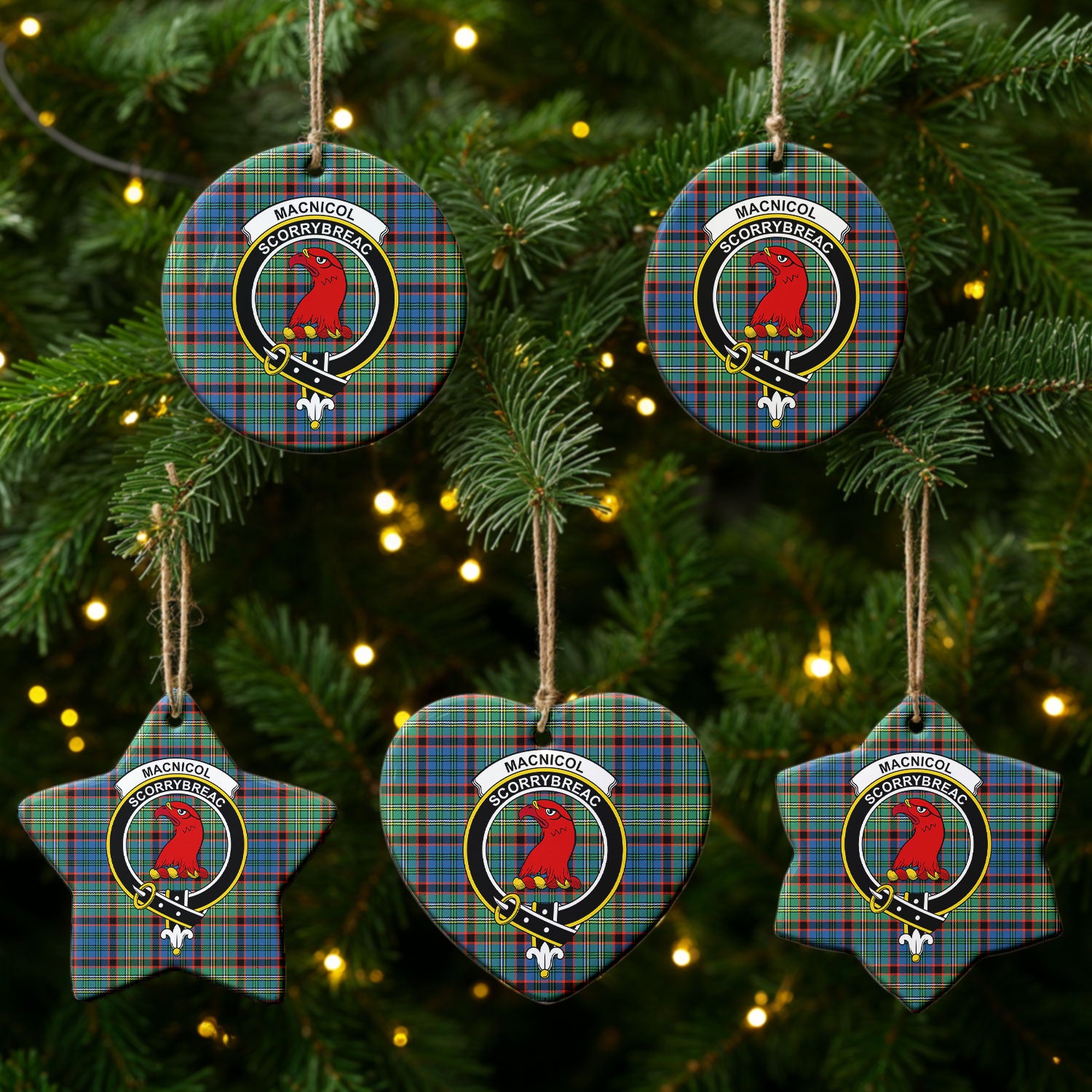 MacNicol Hunting Ancient Tartan Crest Christmas Ceramic Ornament