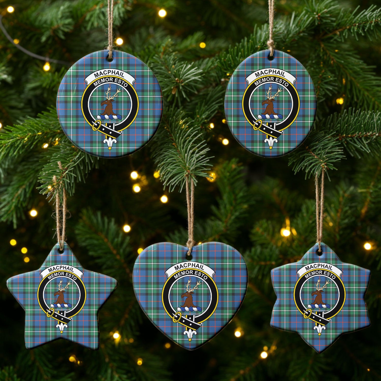 MacPhail Hunting Ancient Tartan Crest Christmas Ceramic Ornament