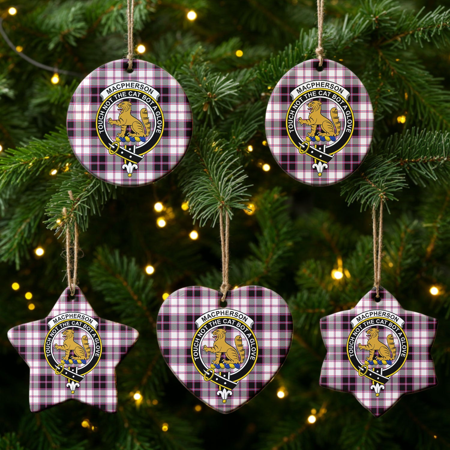MacPherson Hunting Modern Tartan Crest Christmas Ceramic Ornament