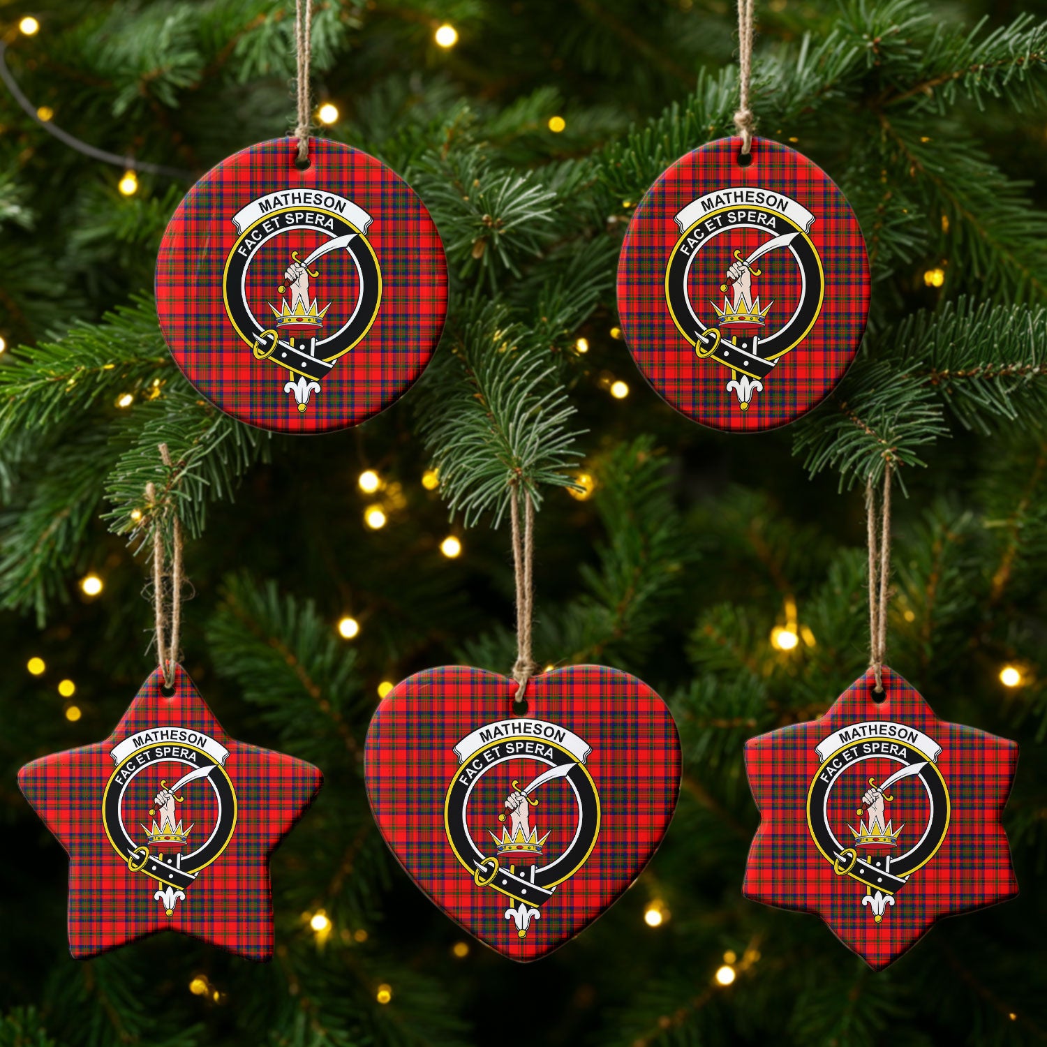 Matheson Modern Tartan Crest Christmas Ceramic Ornament